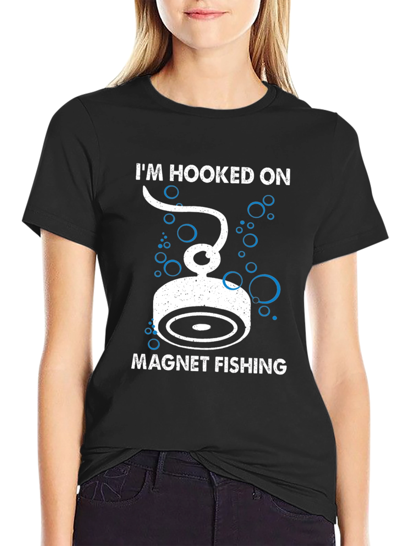 Black Hooked on Magnet Fishing T-Shirt view 2