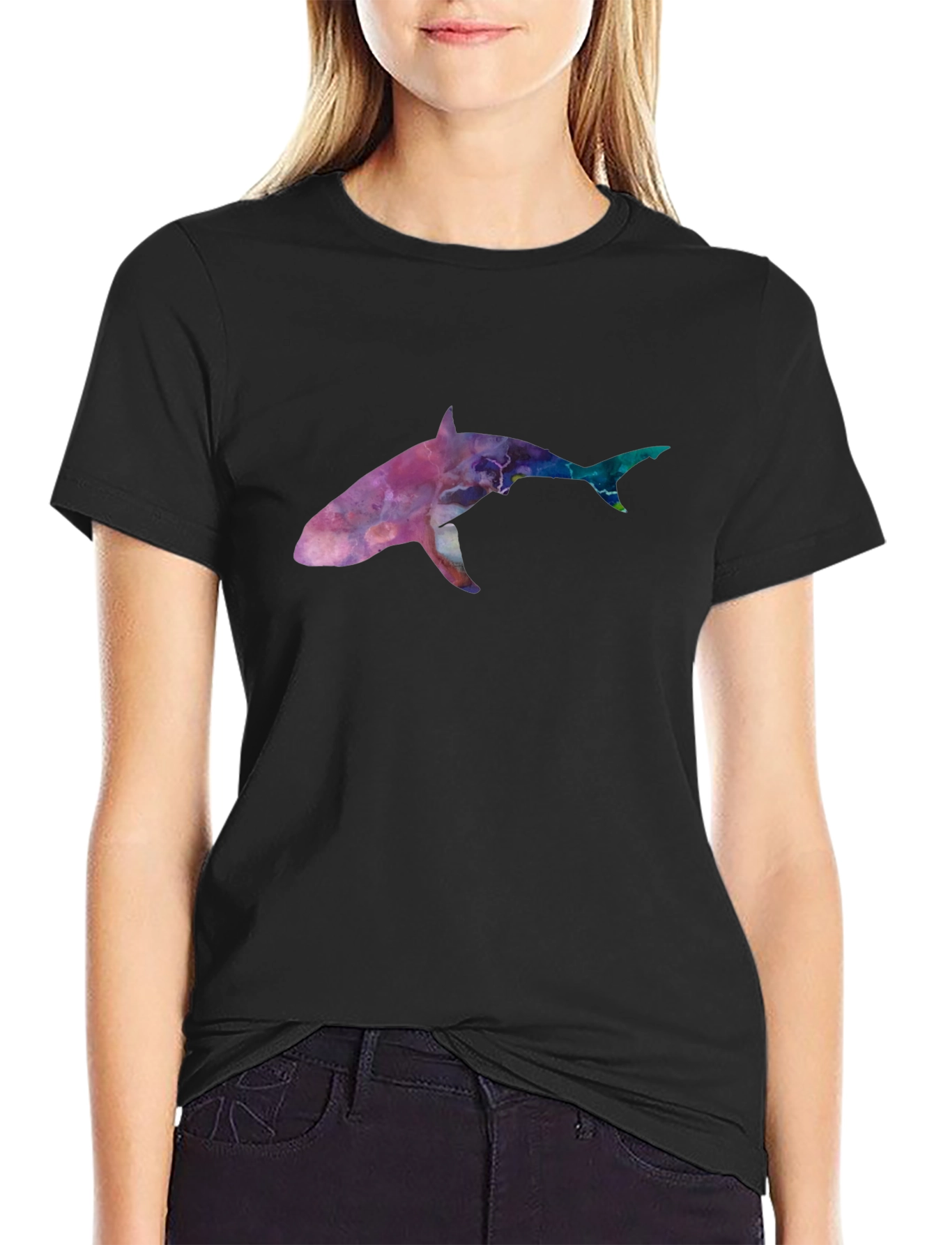 Black Galaxy Shark Graphic Tee - Black Cotton Blend view 2