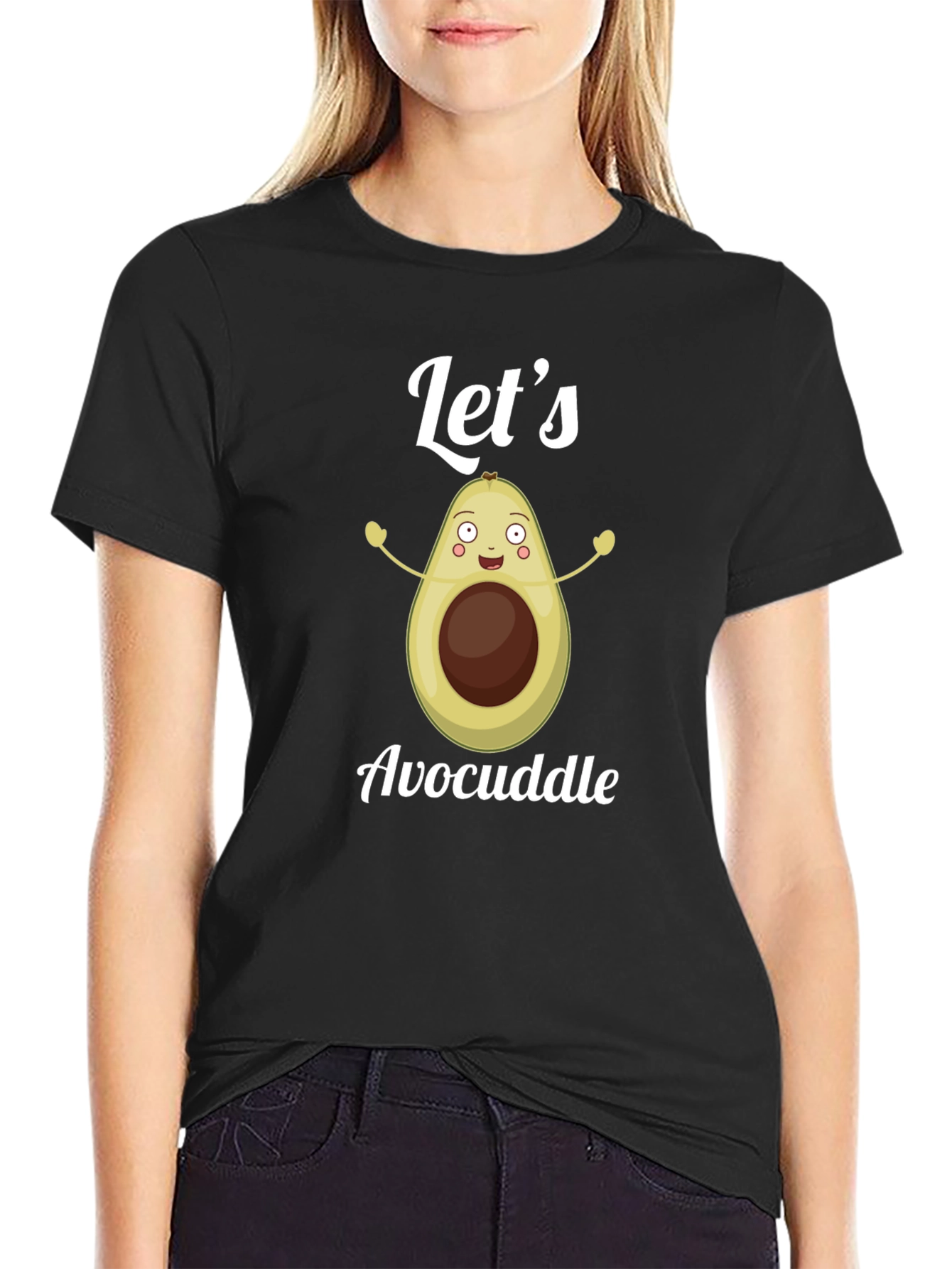 Black Avocuddle T-Shirt: Let's Cuddle Avocado Tee view 2