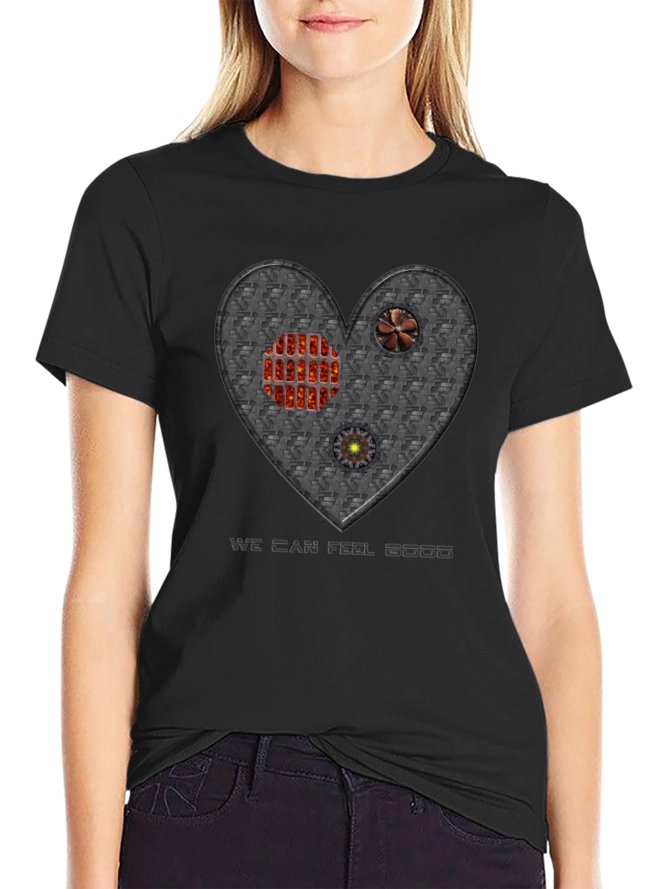 Black Steampunk Heart T-Shirt - Feel Good view 2