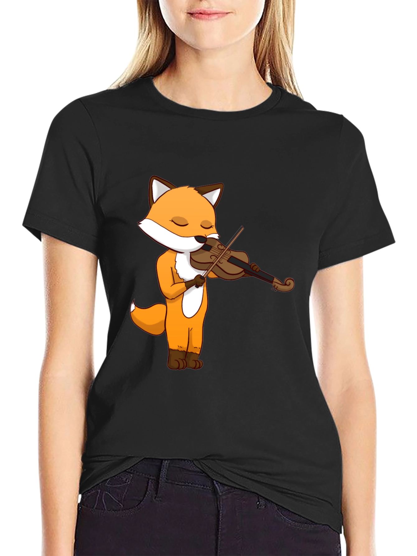 Black Fox Violinist Graphic Tee - Unisex Cotton T-Shirt view 2