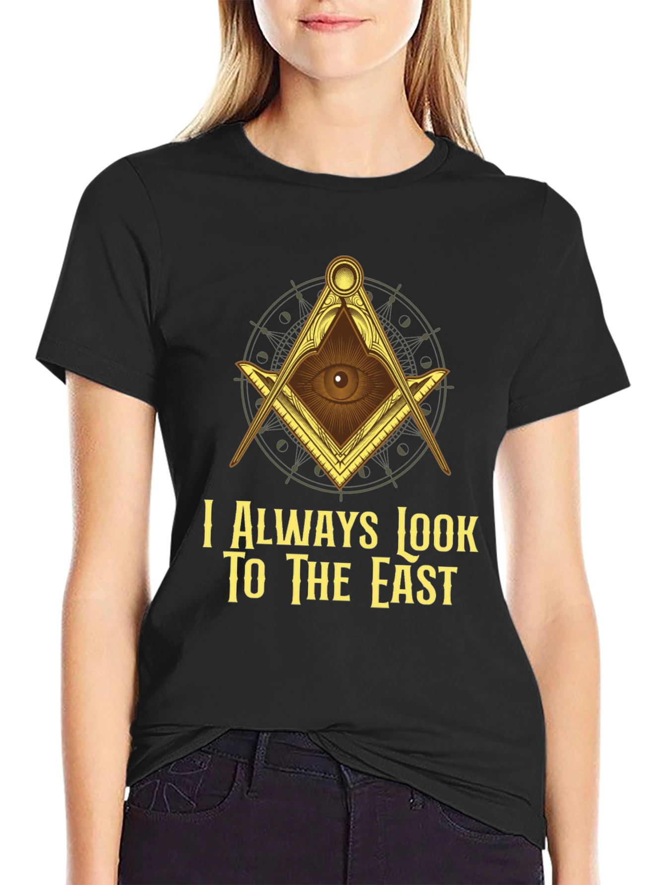 Black Masonic Eye T-Shirt - I Always Look To The East view 2