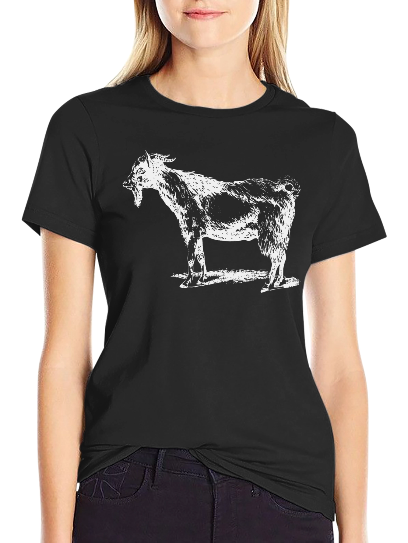Black Goat Graphic T-Shirt - Black Crew Neck Tee view 2