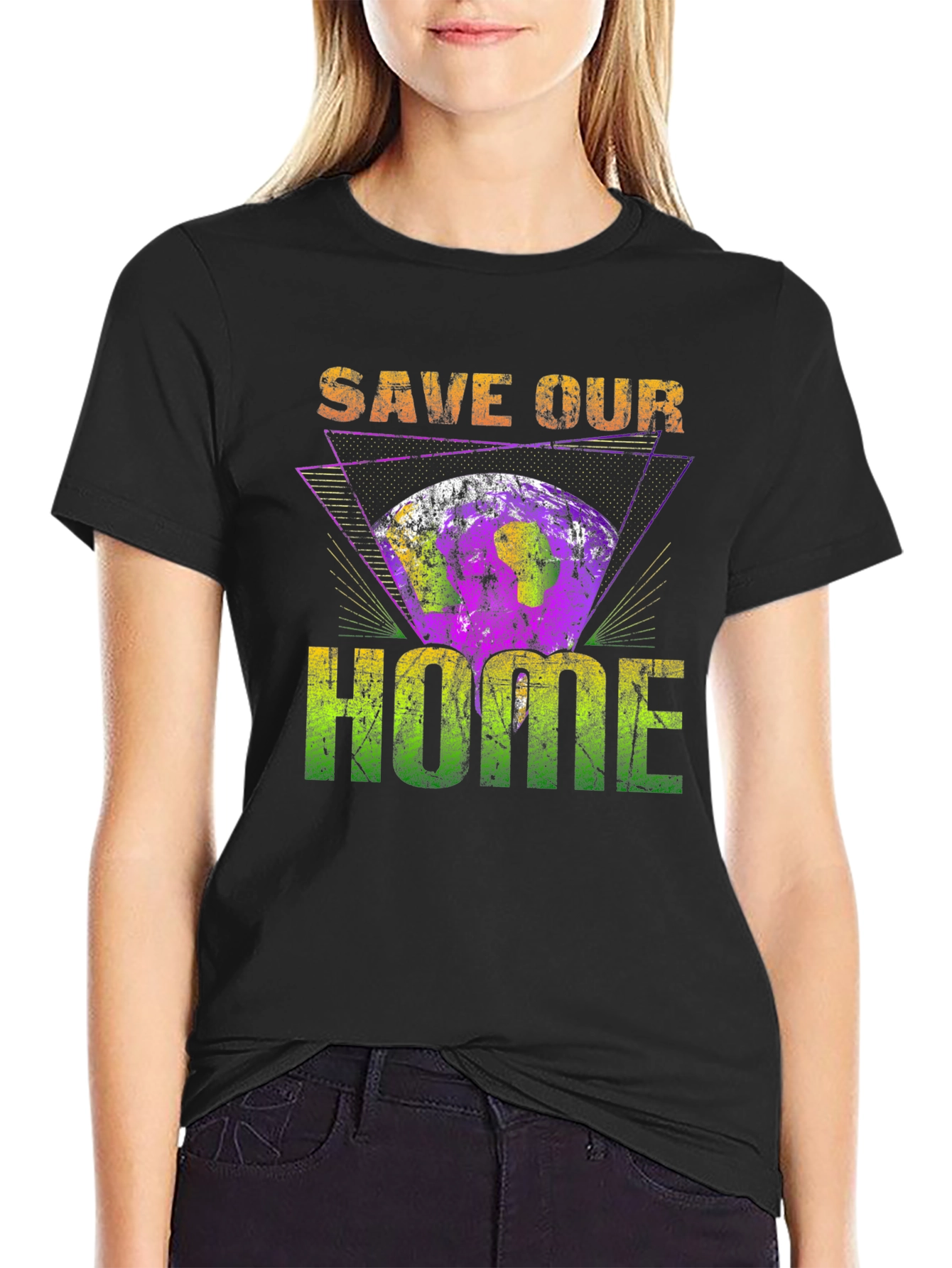 Black Save Our Home Earth Graphic T-Shirt view 2