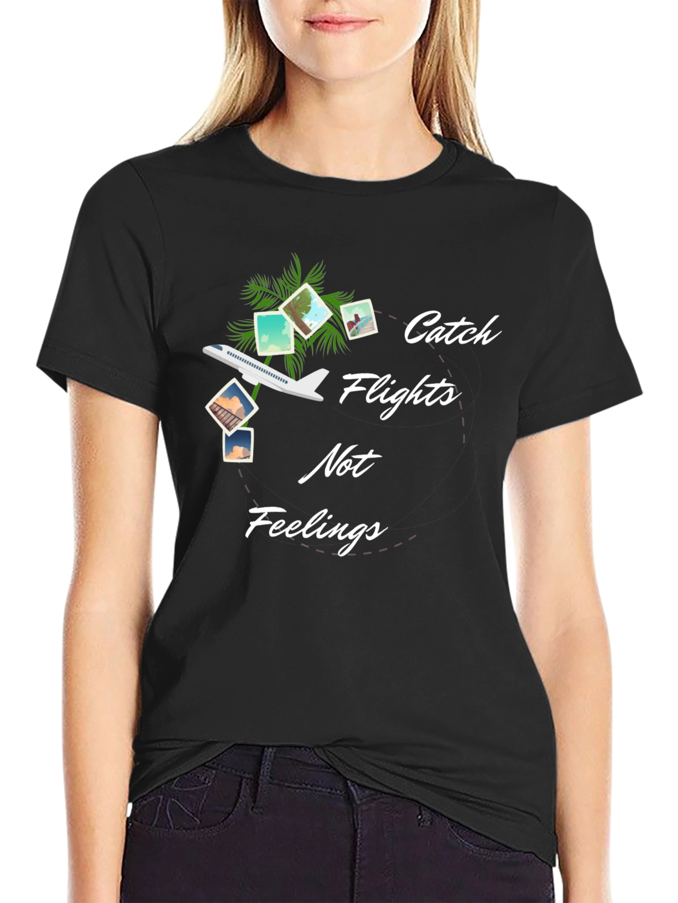 Black Catch Flights Not Feelings Graphic Tee view 2