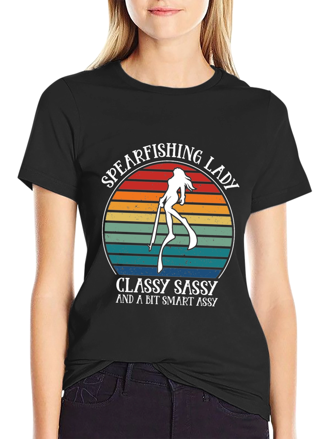 Black Spearfishing Lady T-Shirt - Classy Sassy Smart Assy view 2