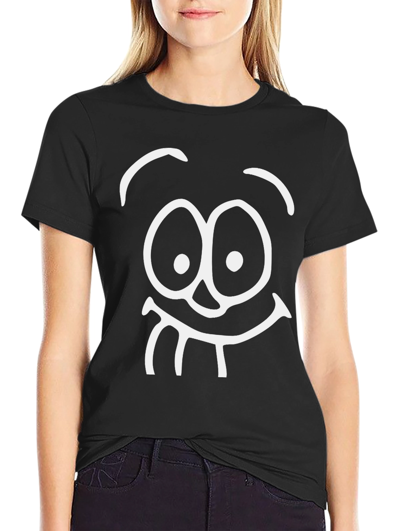 Black Funny Face Black T-Shirt - Cartoon Style view 2