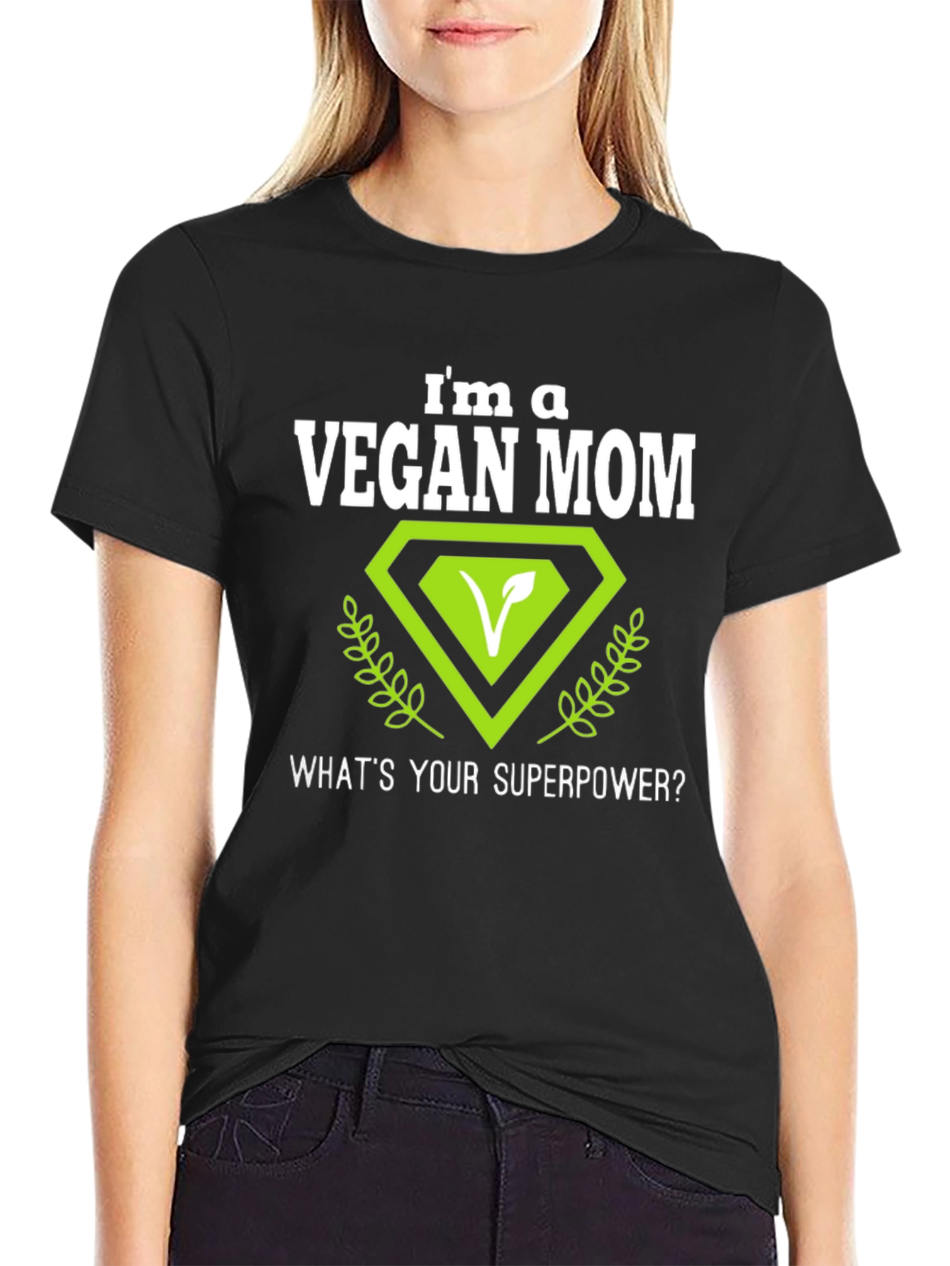 Black Vegan Mom T-Shirt - Superpower Design view 2