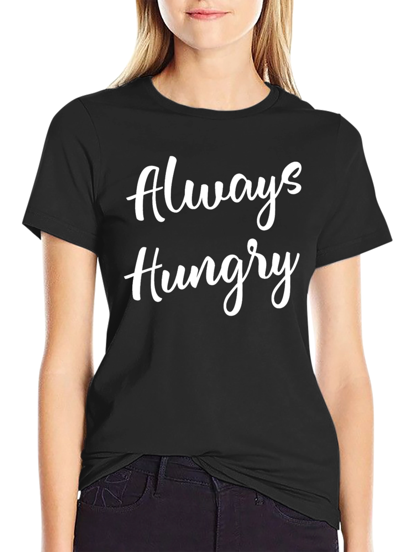 Black Always Hungry Graphic Tee - Black Cotton T-Shirt view 2