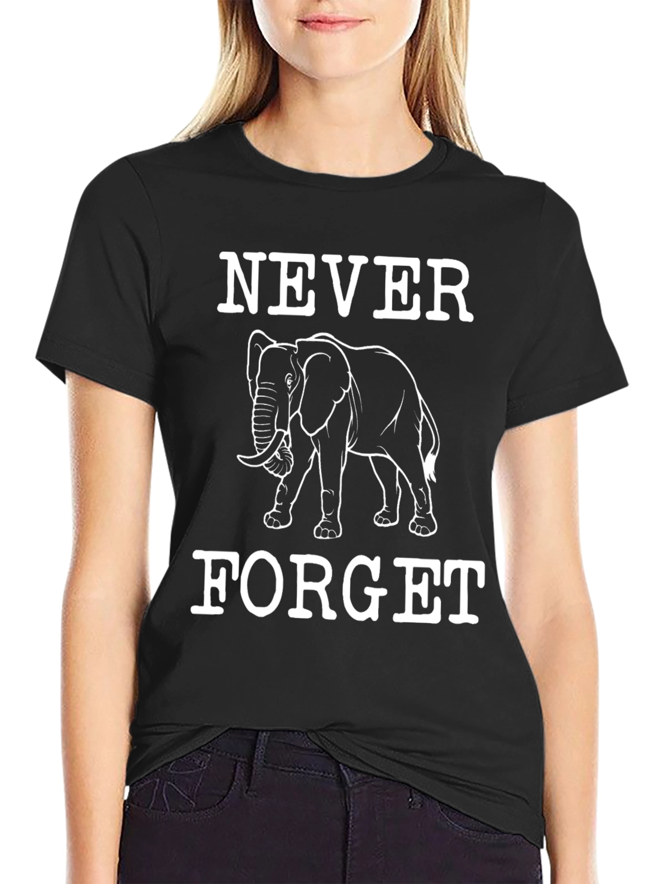 Black Never Forget Elephant Graphic T-Shirt view 2