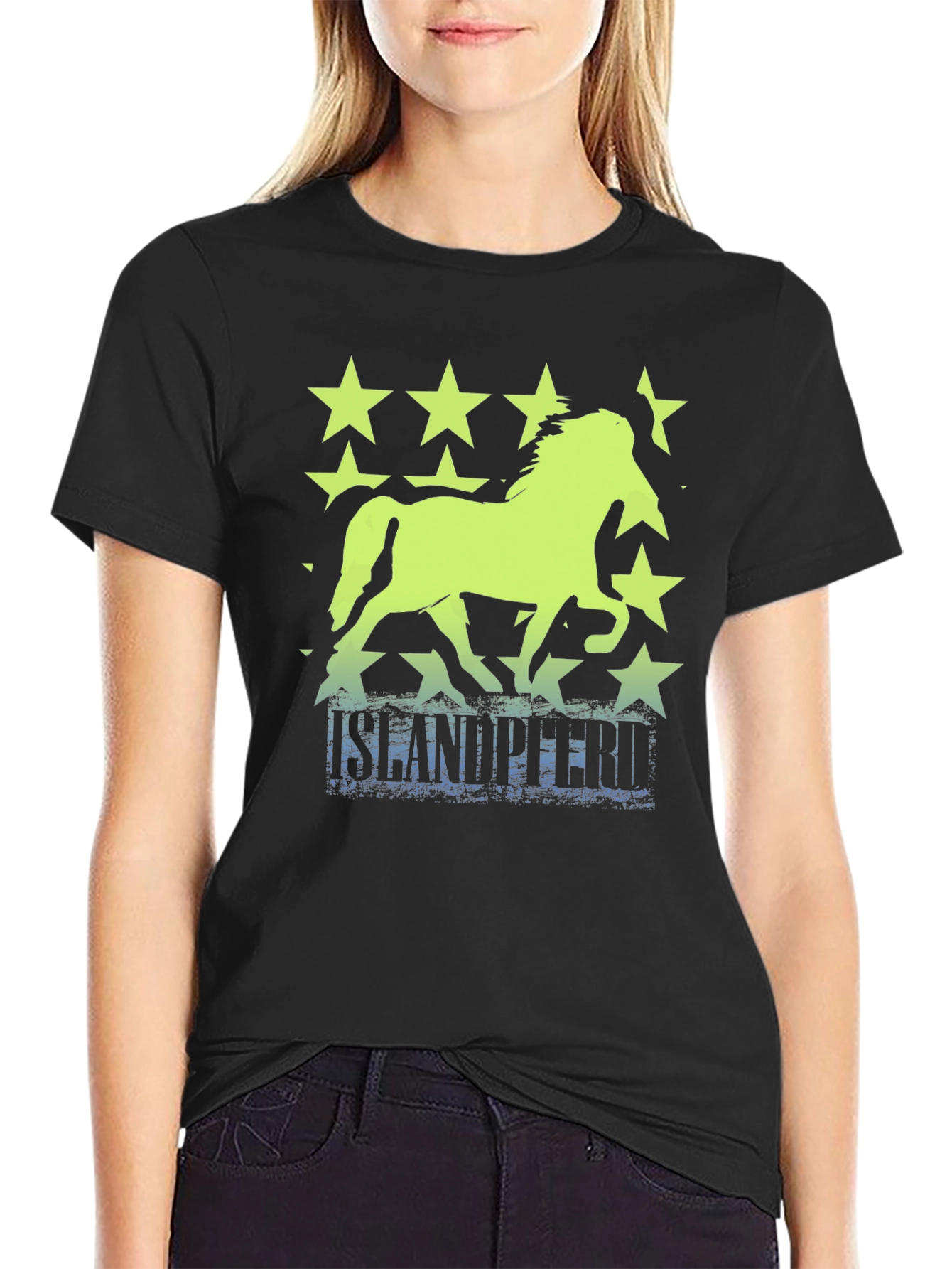 Black Icelandic Horse Stars T-Shirt view 2