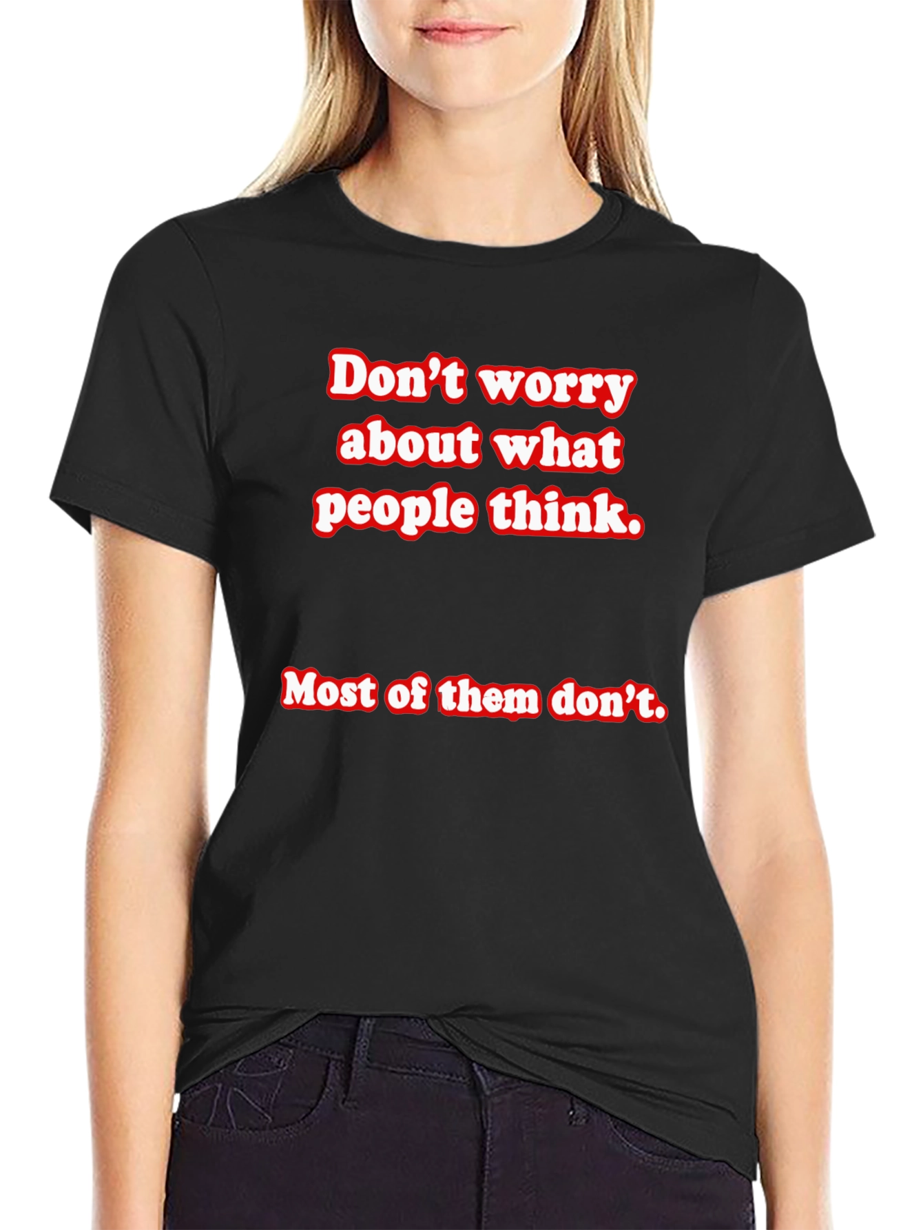 Black Don't Worry Slogan Graphic Tee - Comfort Fit view 2