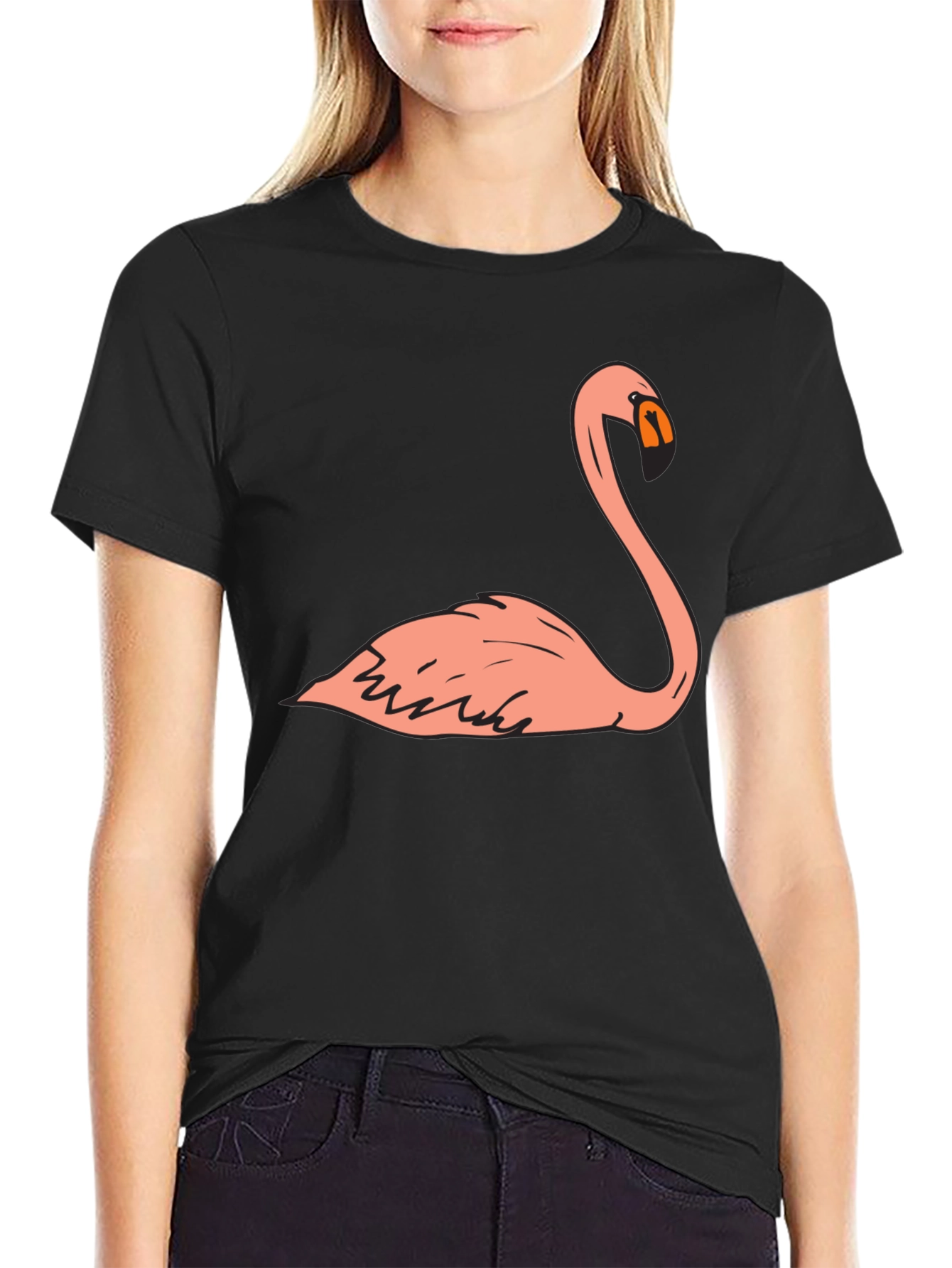 Black Flamingo Graphic Tee - Casual Black T-Shirt view 2