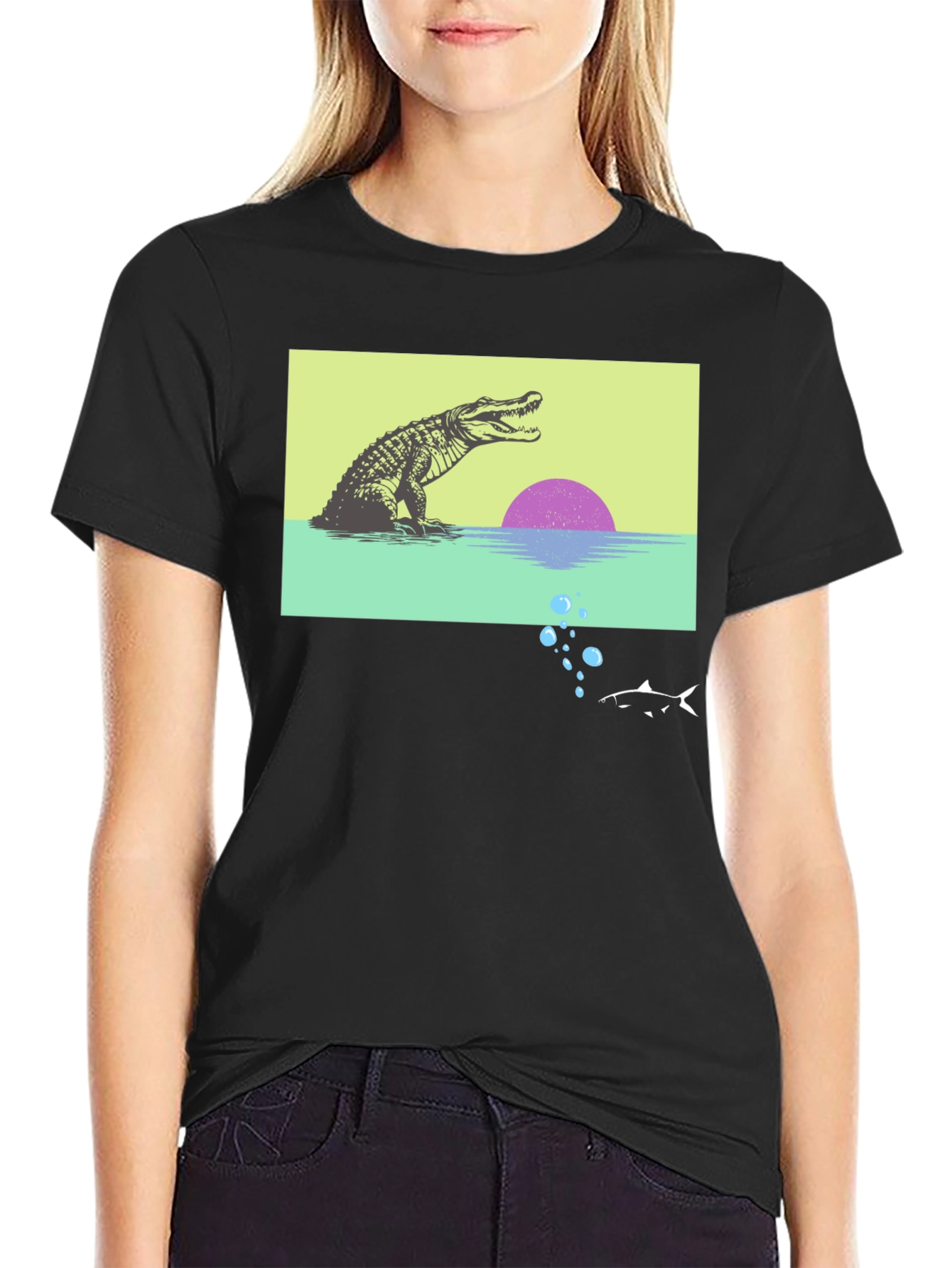 Black Retro Gator Sunset Graphic Tee view 2