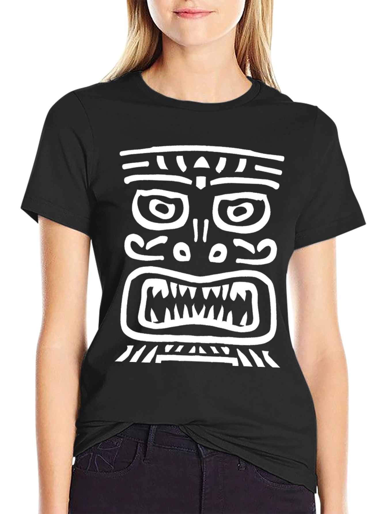 Black Tribal Mask Graphic Tee - Men's Black T-Shirt view 2
