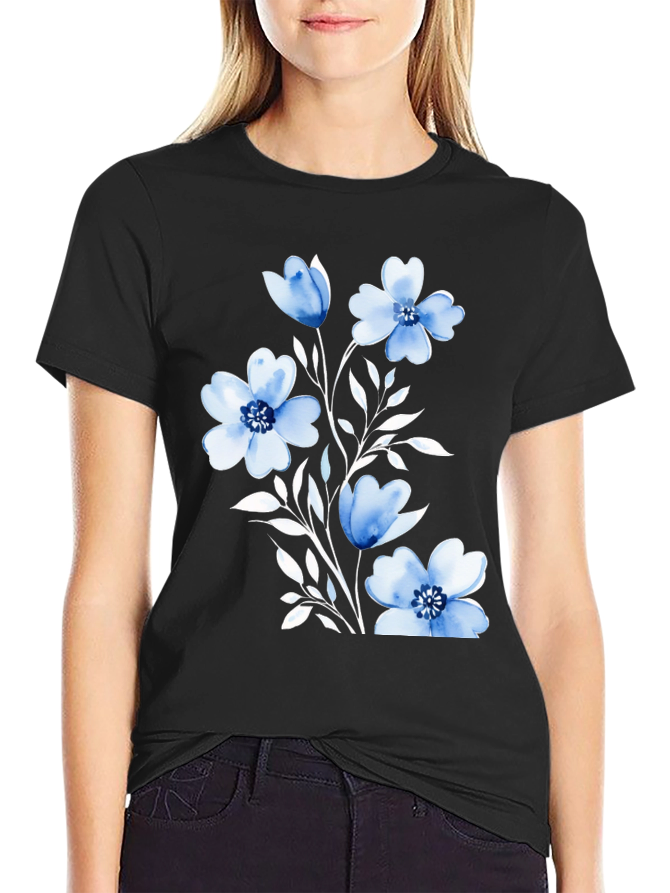 Black Floral Print Black T-Shirt for Men view 2