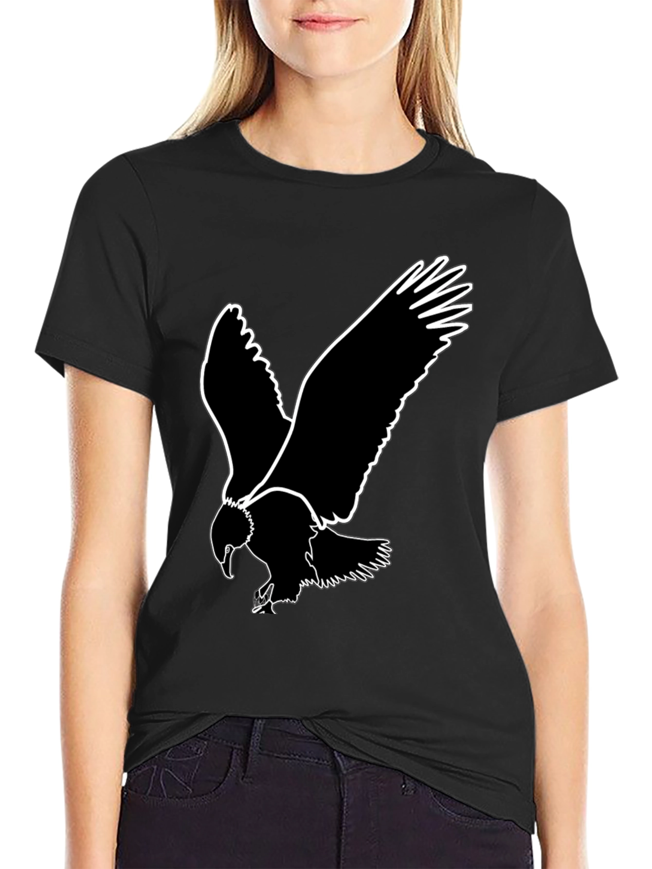 Black Bold Eagle Graphic Tee - Black Cotton T-Shirt view 2