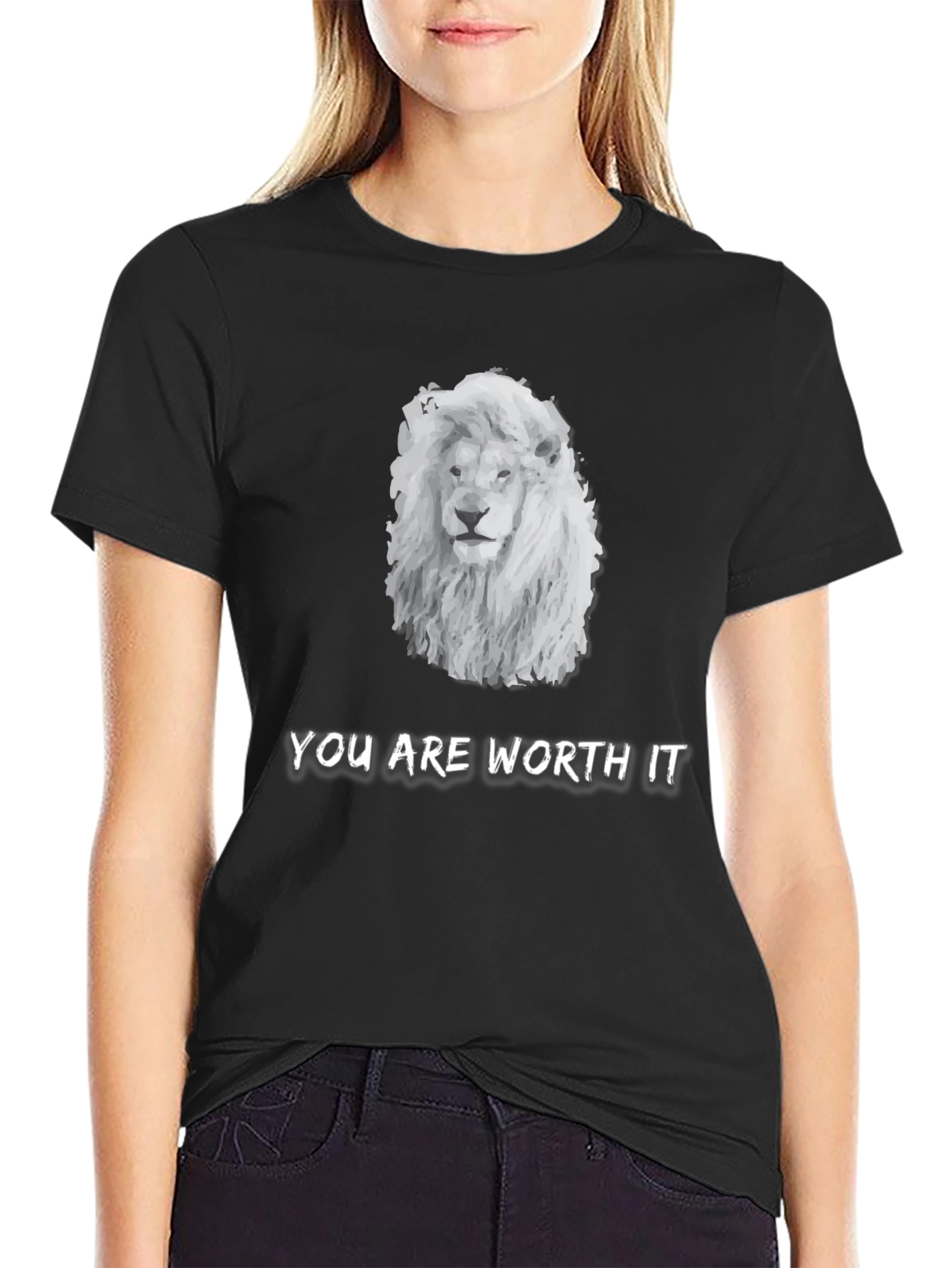 Black Lion Graphic Tee - "You Are Worth It" Unisex T-Shirt view 2