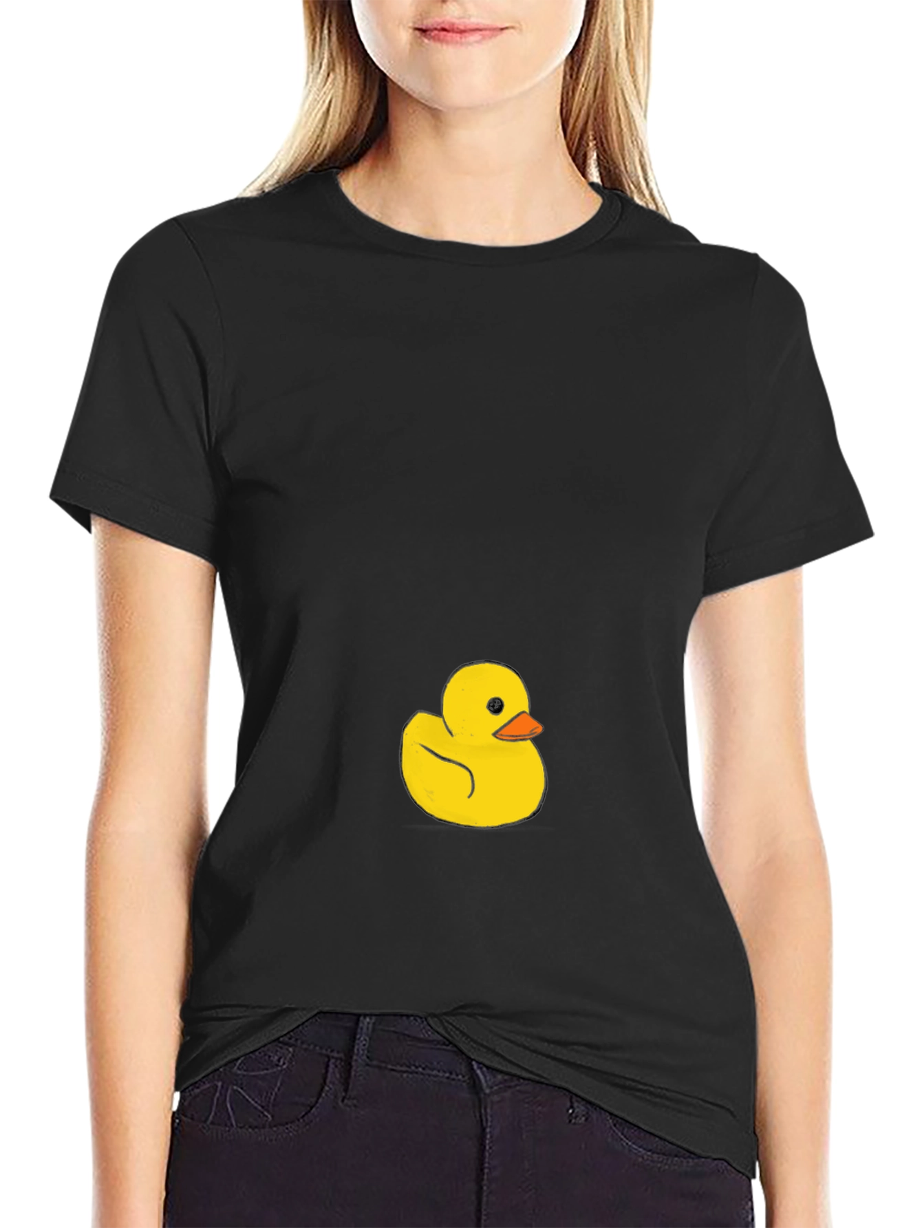 Black Men's Black T-Shirt with Cute Rubber Duck Graphic view 2