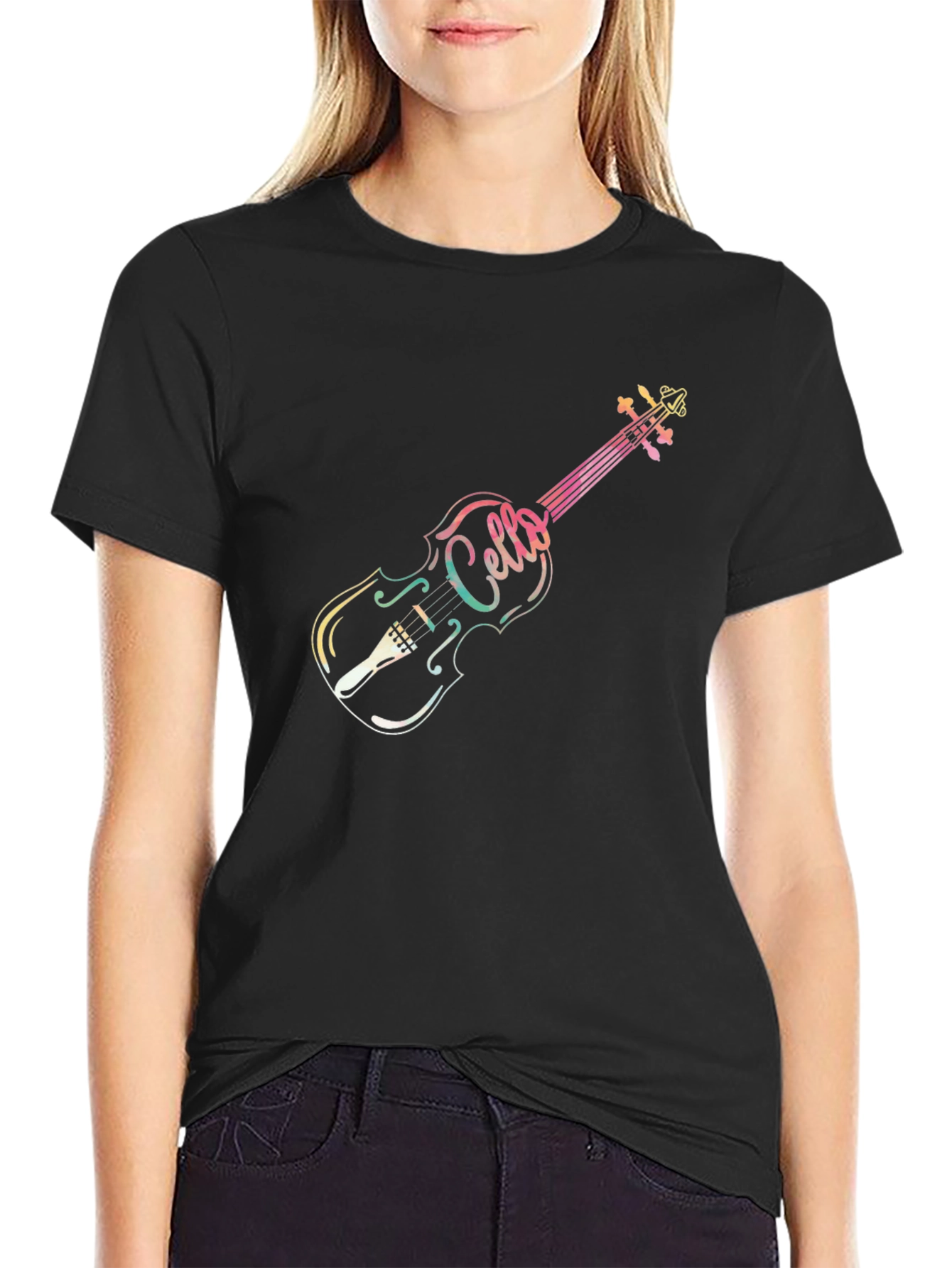 Black Cello Musical Instrument T-Shirt - Unique Design view 2