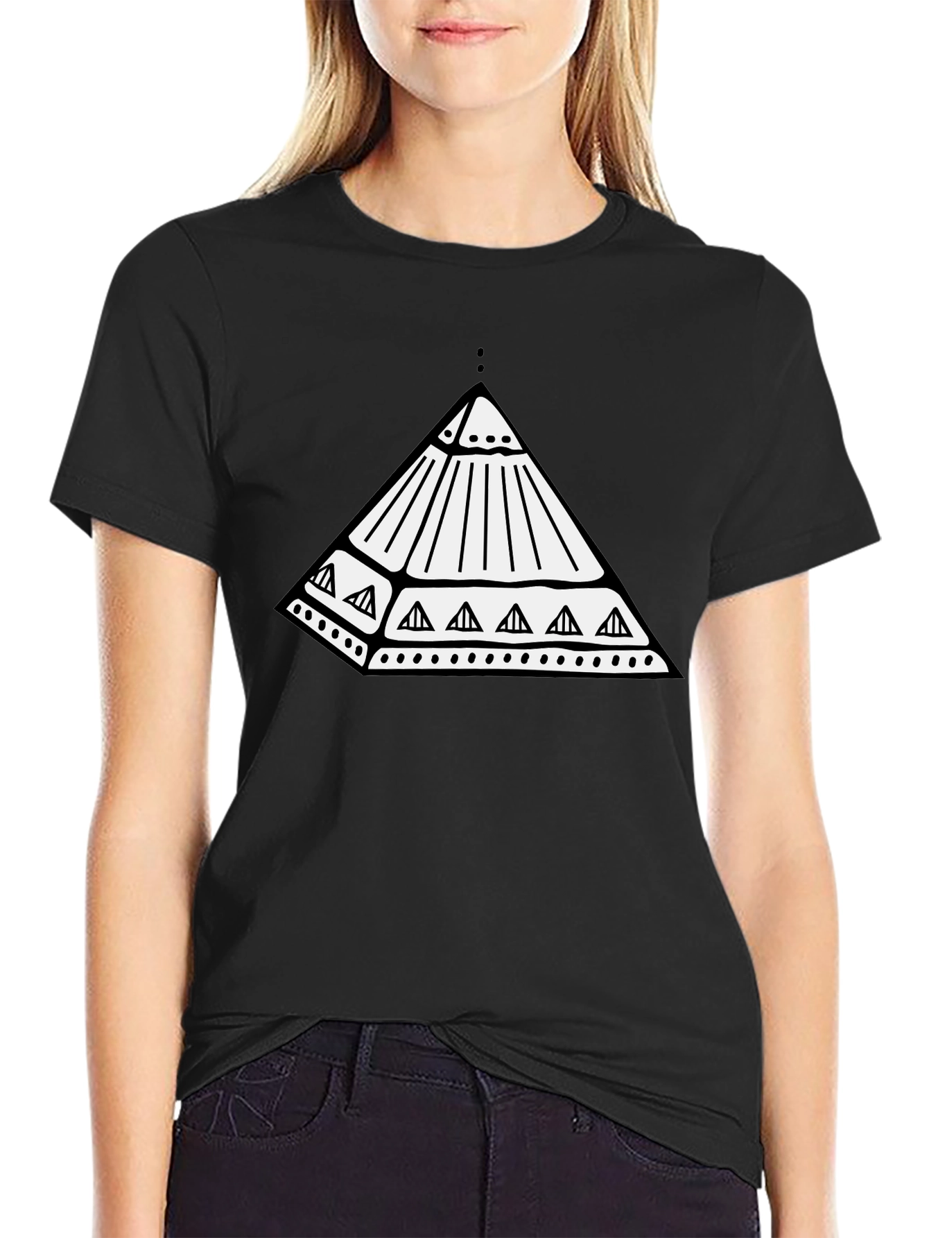 Black Geometric Pyramid Graphic Black T-Shirt view 2