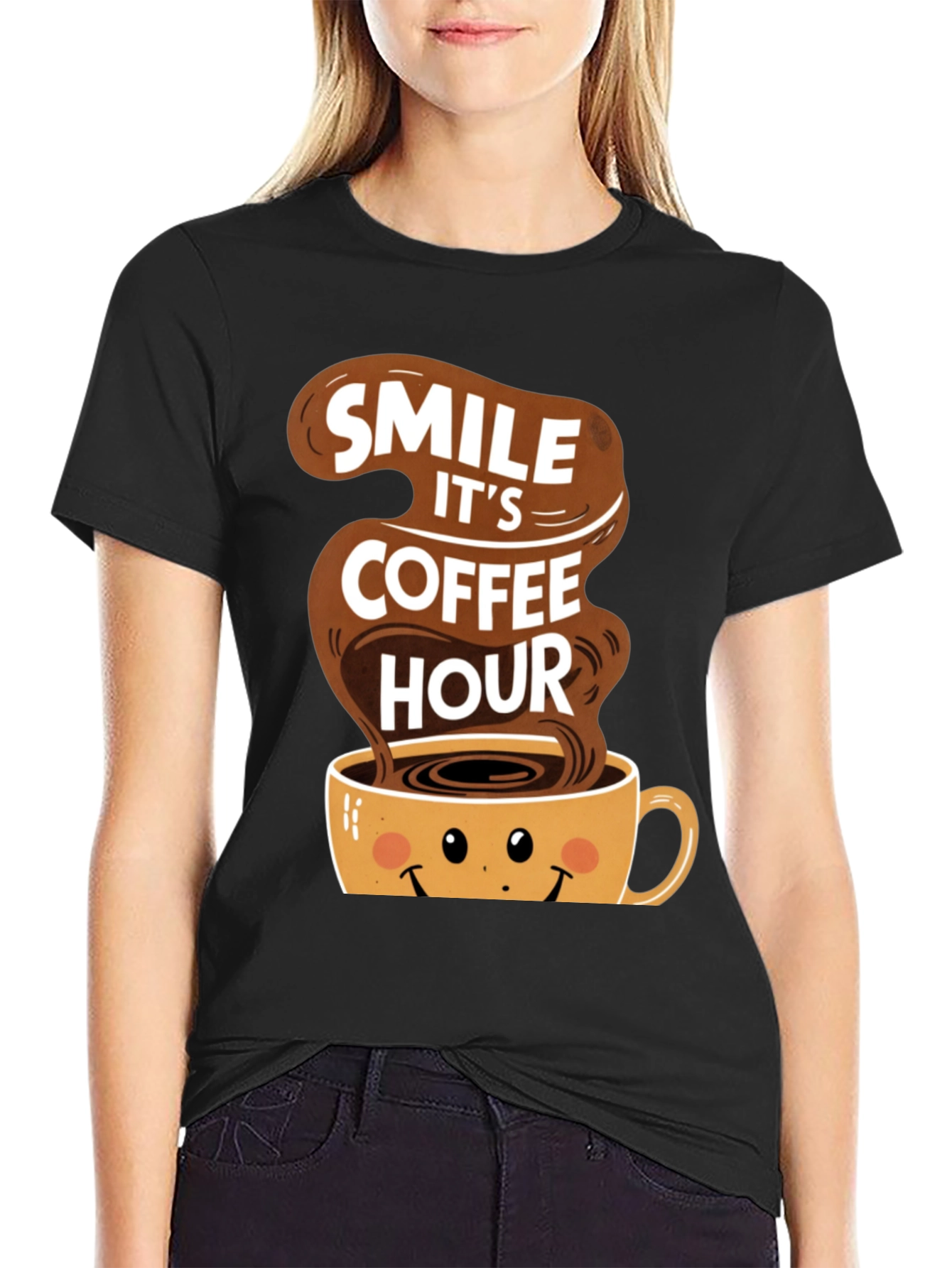 Black Smile It's Coffee Hour Black T-Shirt view 2