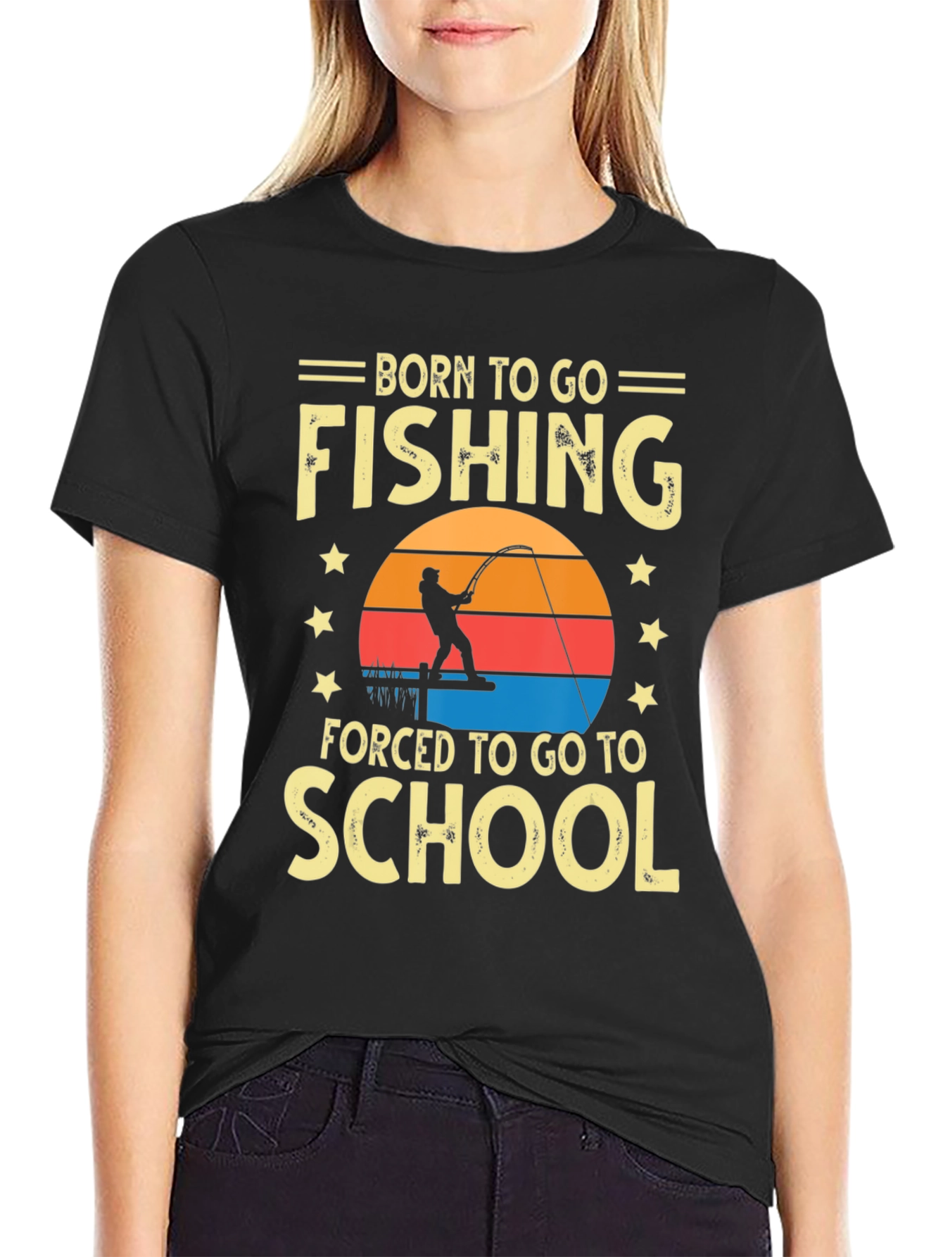 Black Born To Go Fishing T-Shirt view 2