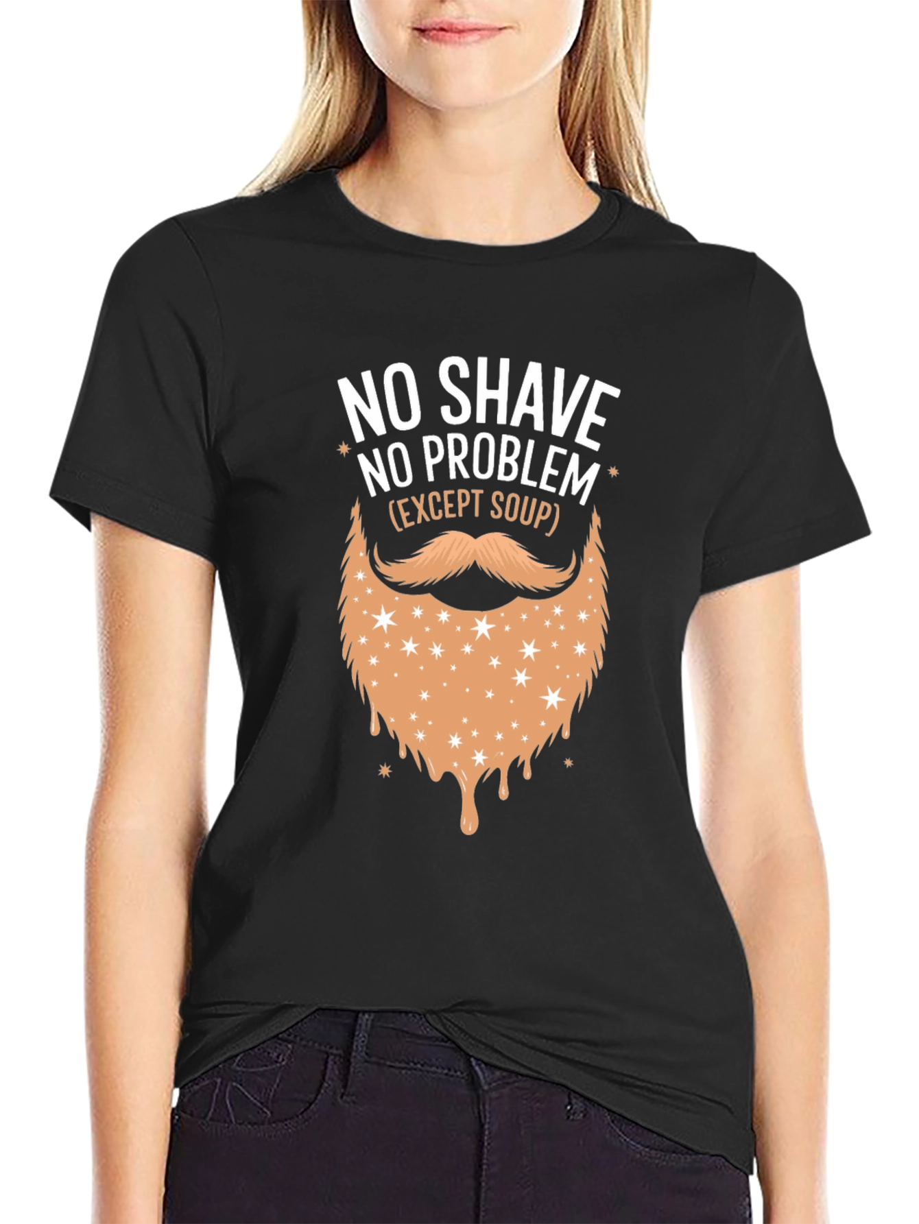Black No Shave No Problem Funny Beard T-Shirt view 2