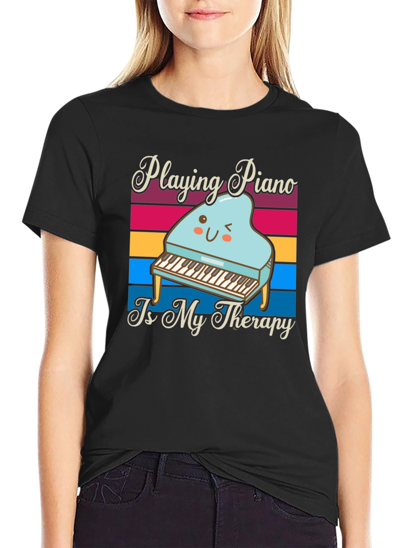 Black Playing Piano is My Therapy T-Shirt view 2