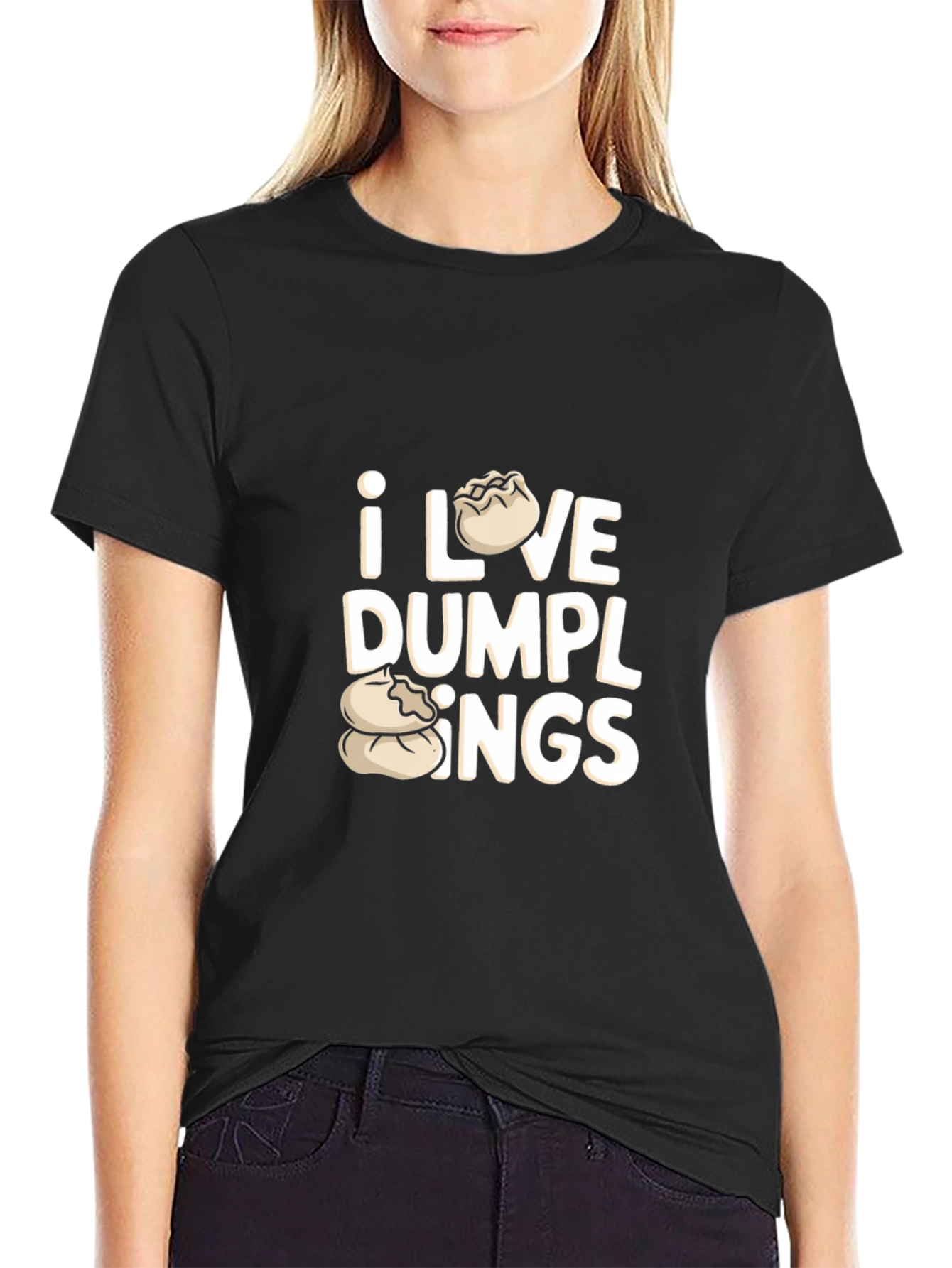 Black I Love Dumplings Graphic T-Shirt - Casual Wear view 2