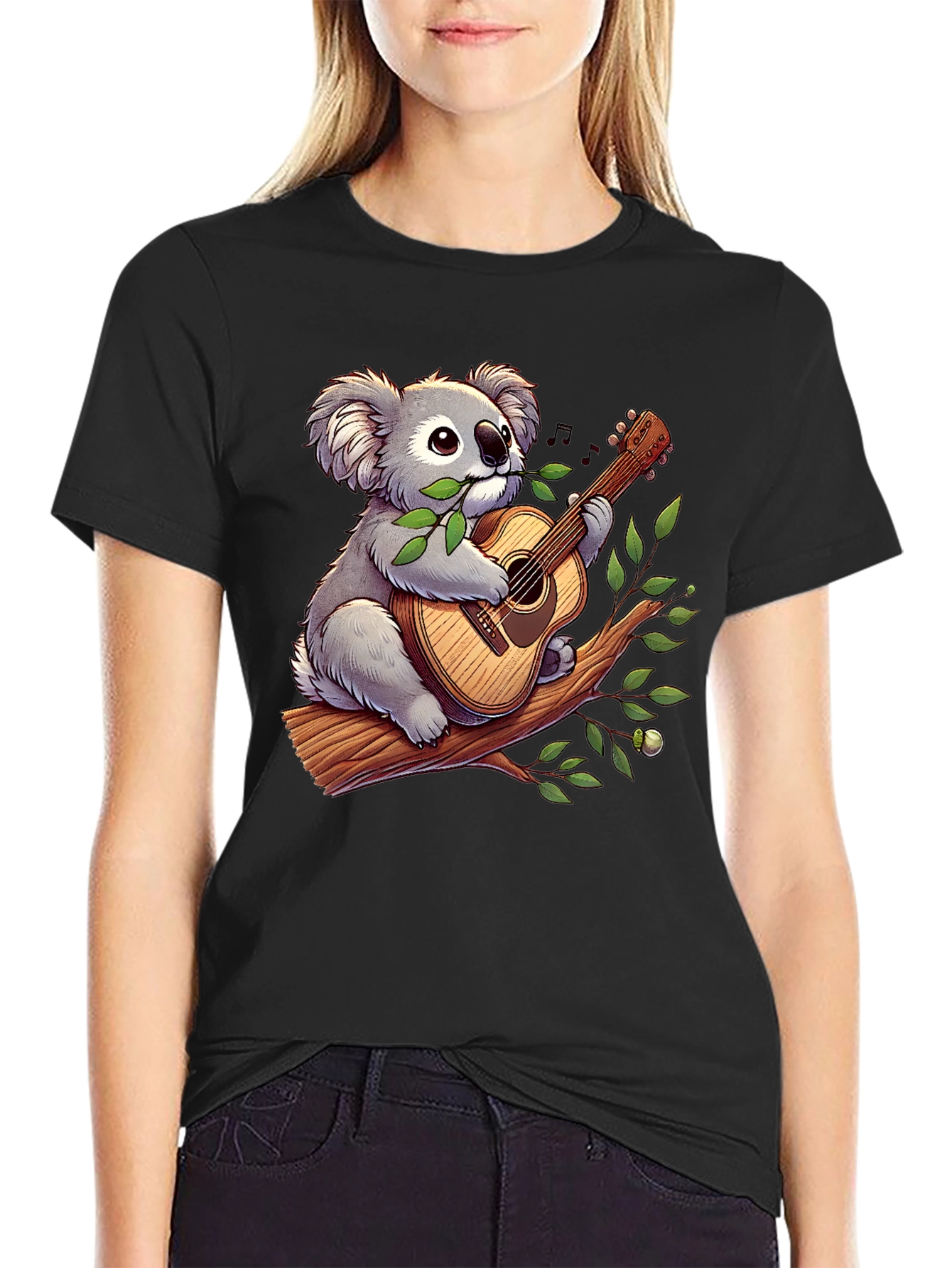 Black Koala Guitar Player Graphic T-Shirt view 2
