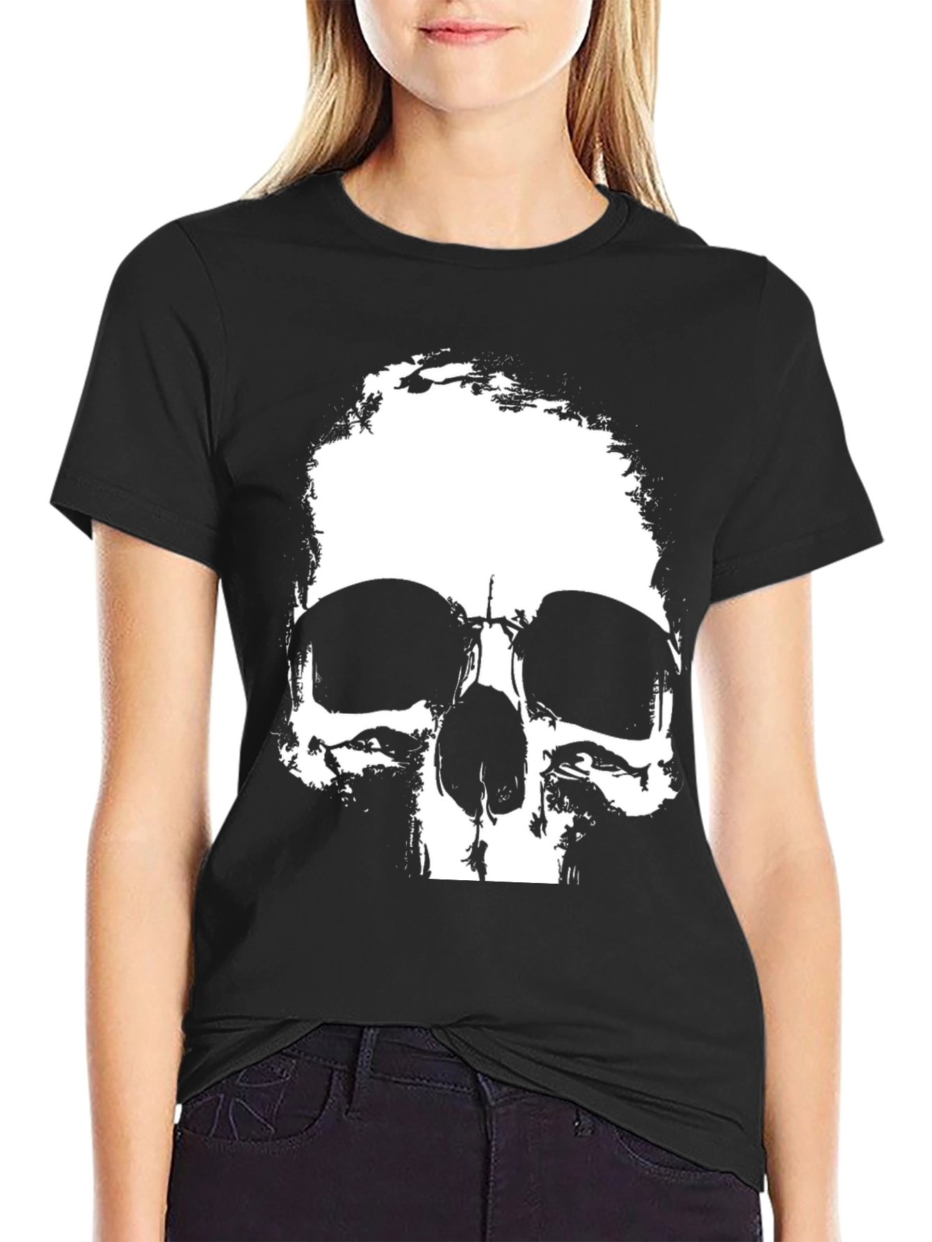 Black Skull Graphic Print Black T-Shirt view 2