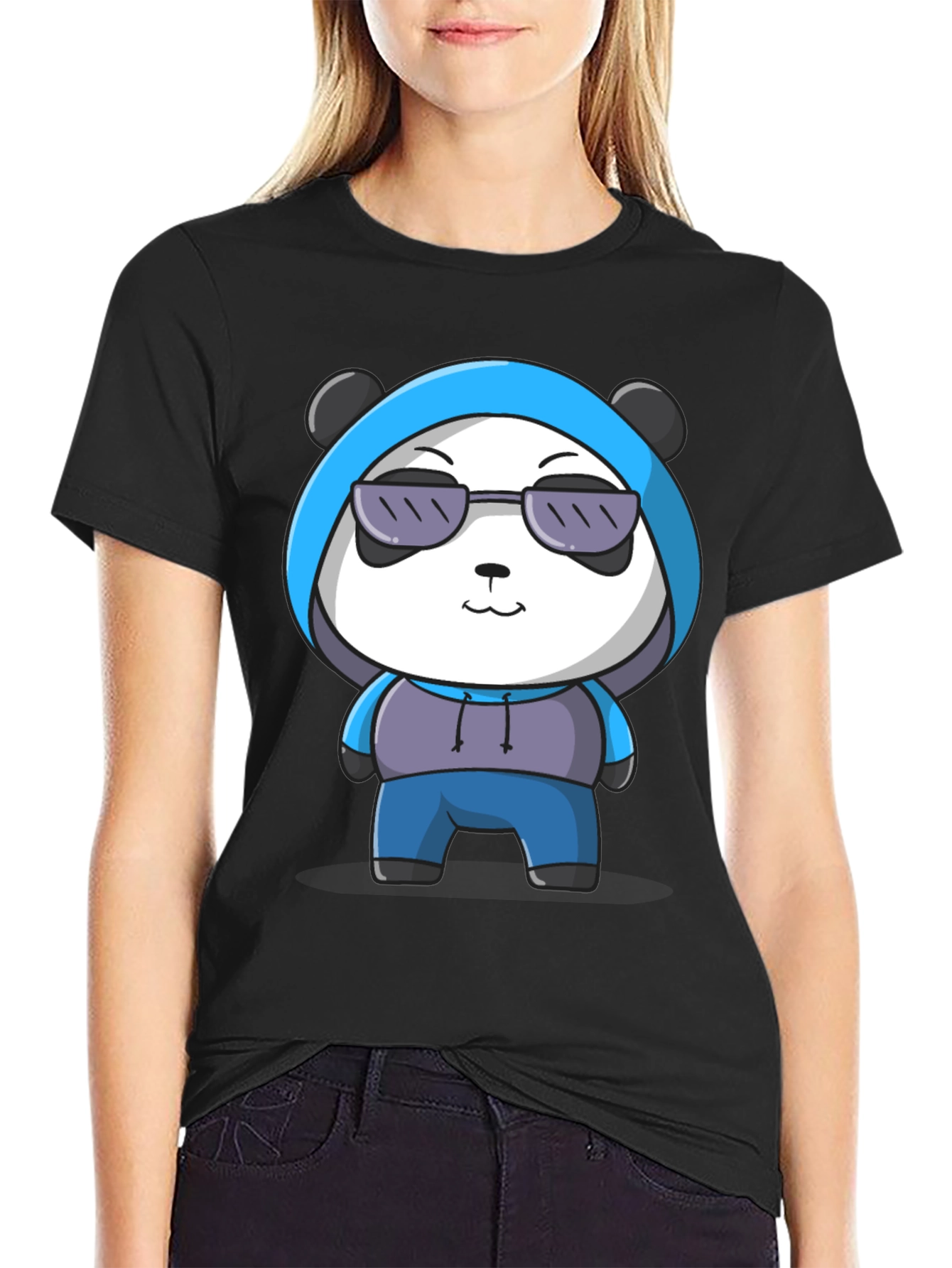 Black Cool Panda Graphic Tee - Casual Black T-Shirt view 2