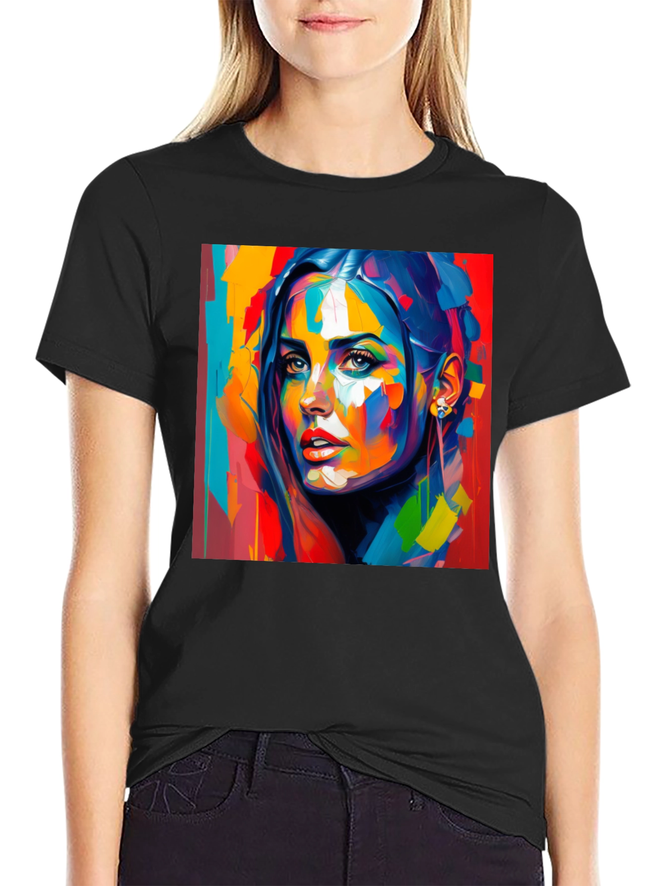 Black Abstract Woman Art Print Black T-Shirt view 2