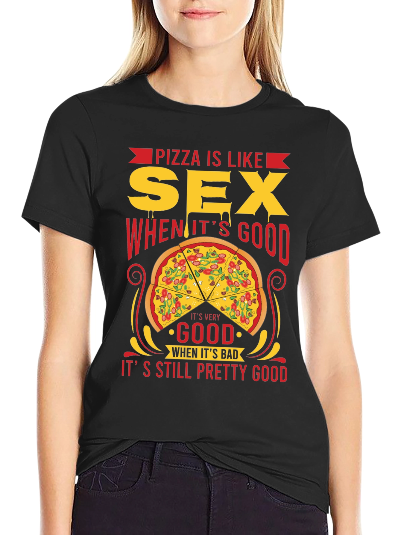Black Pizza is Like Sex T-Shirt - Funny Graphic Tee view 2