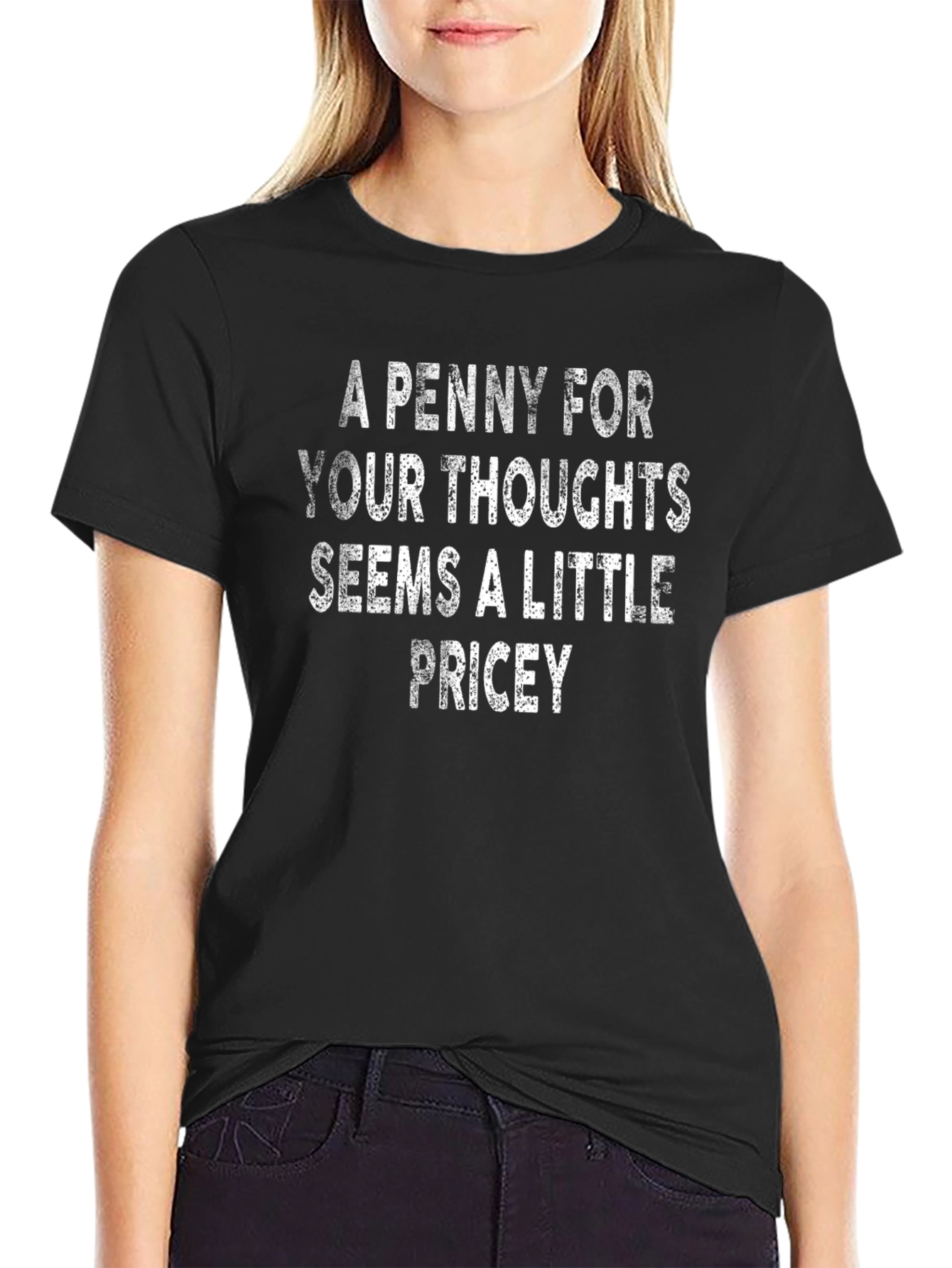 Black Funny Graphic Tee - A Penny For Your Thoughts view 2