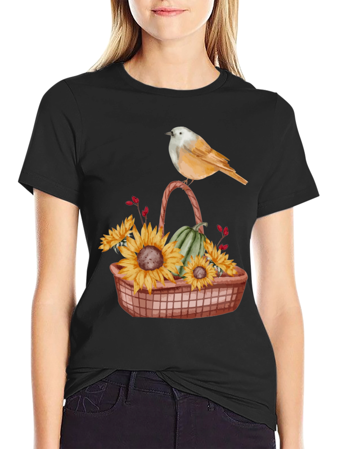 Bird & Basket of Sunflowers Graphic Tee - 2