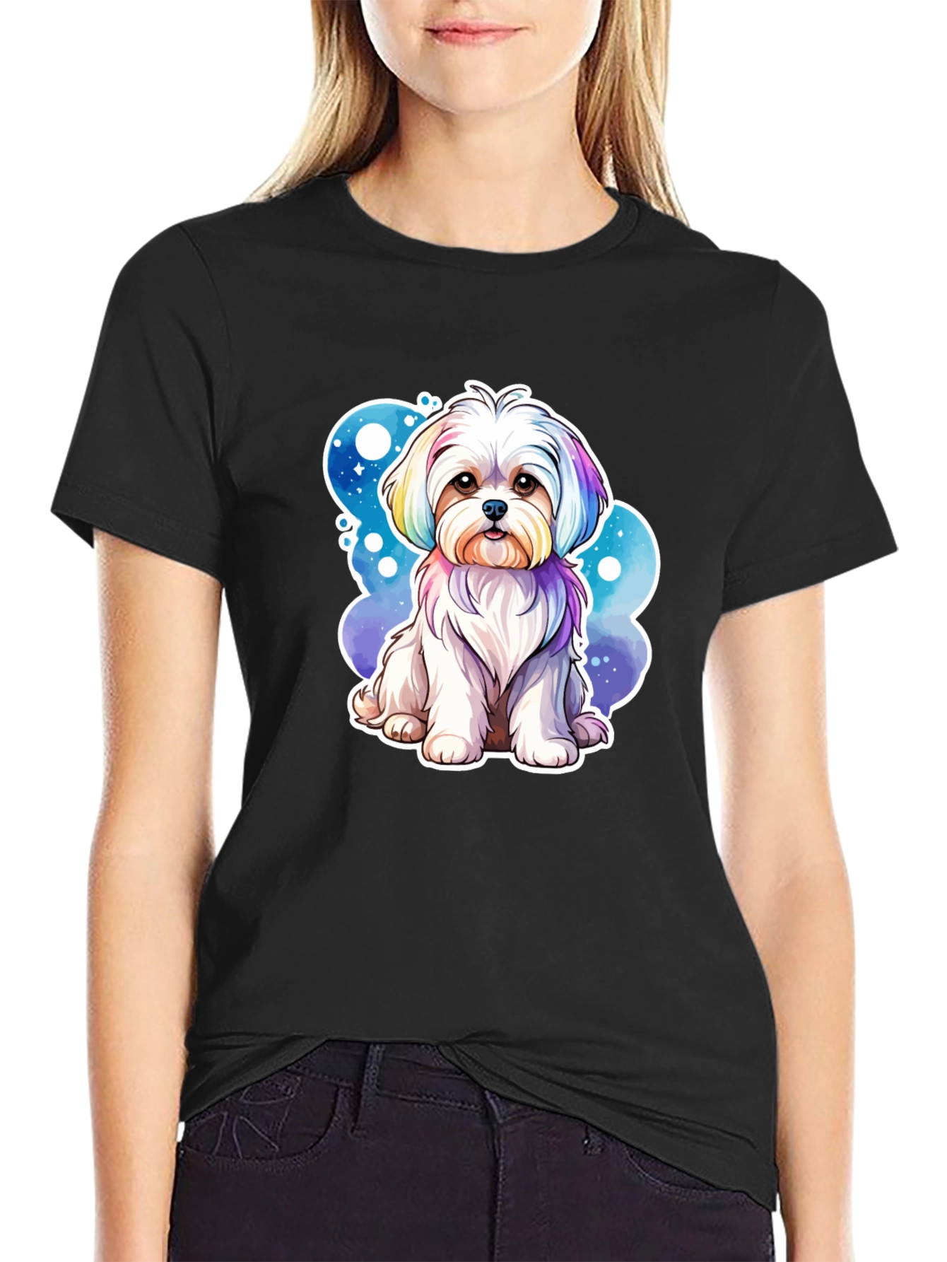 Black Rainbow Maltese Dog Graphic Tee view 2