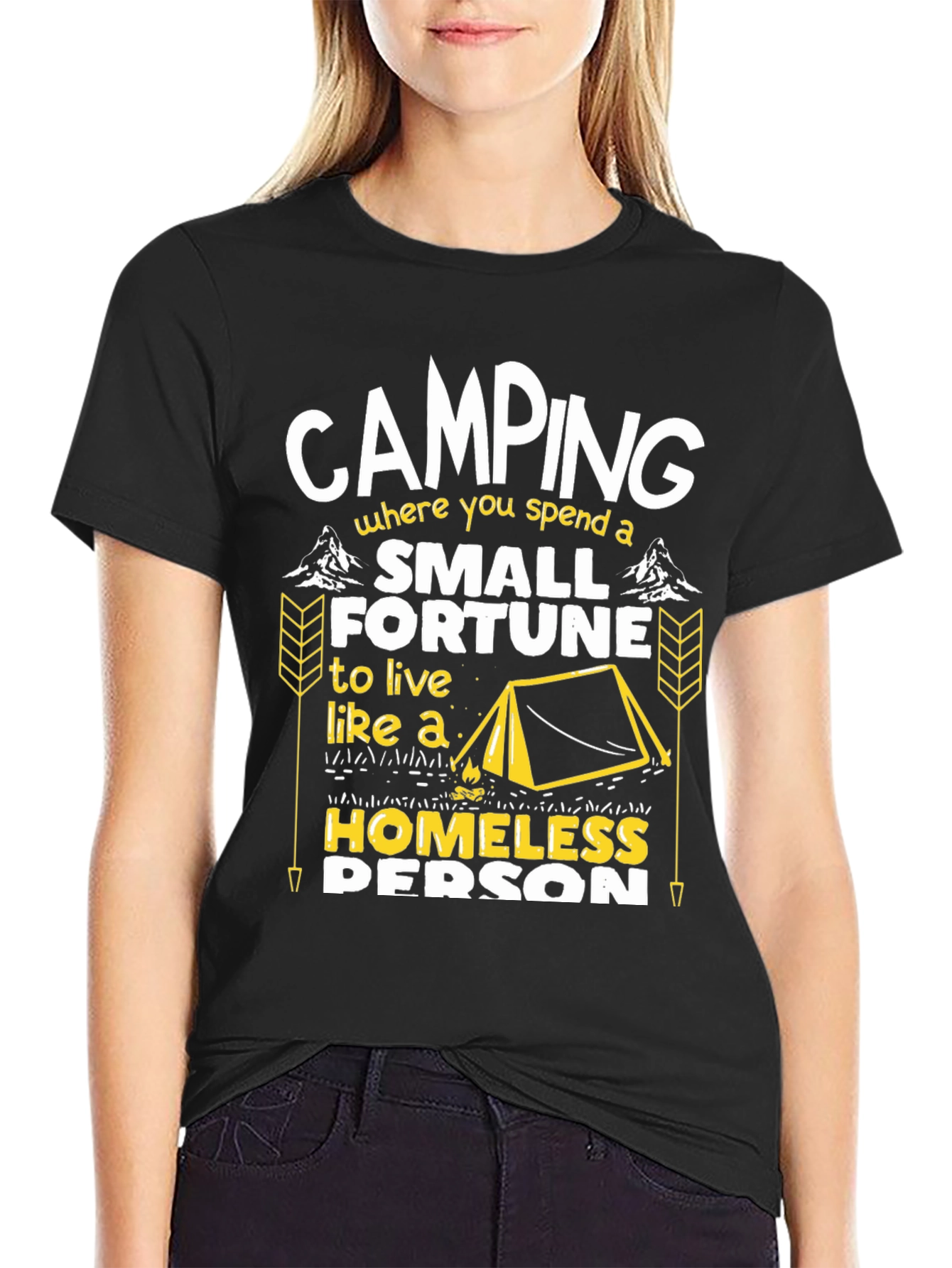 Black Camping Small Fortune Humor Graphic Tee view 2