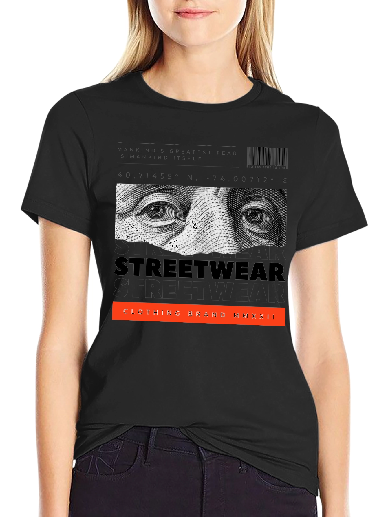 Black Streetwear Graphic Print Black T-Shirt view 2