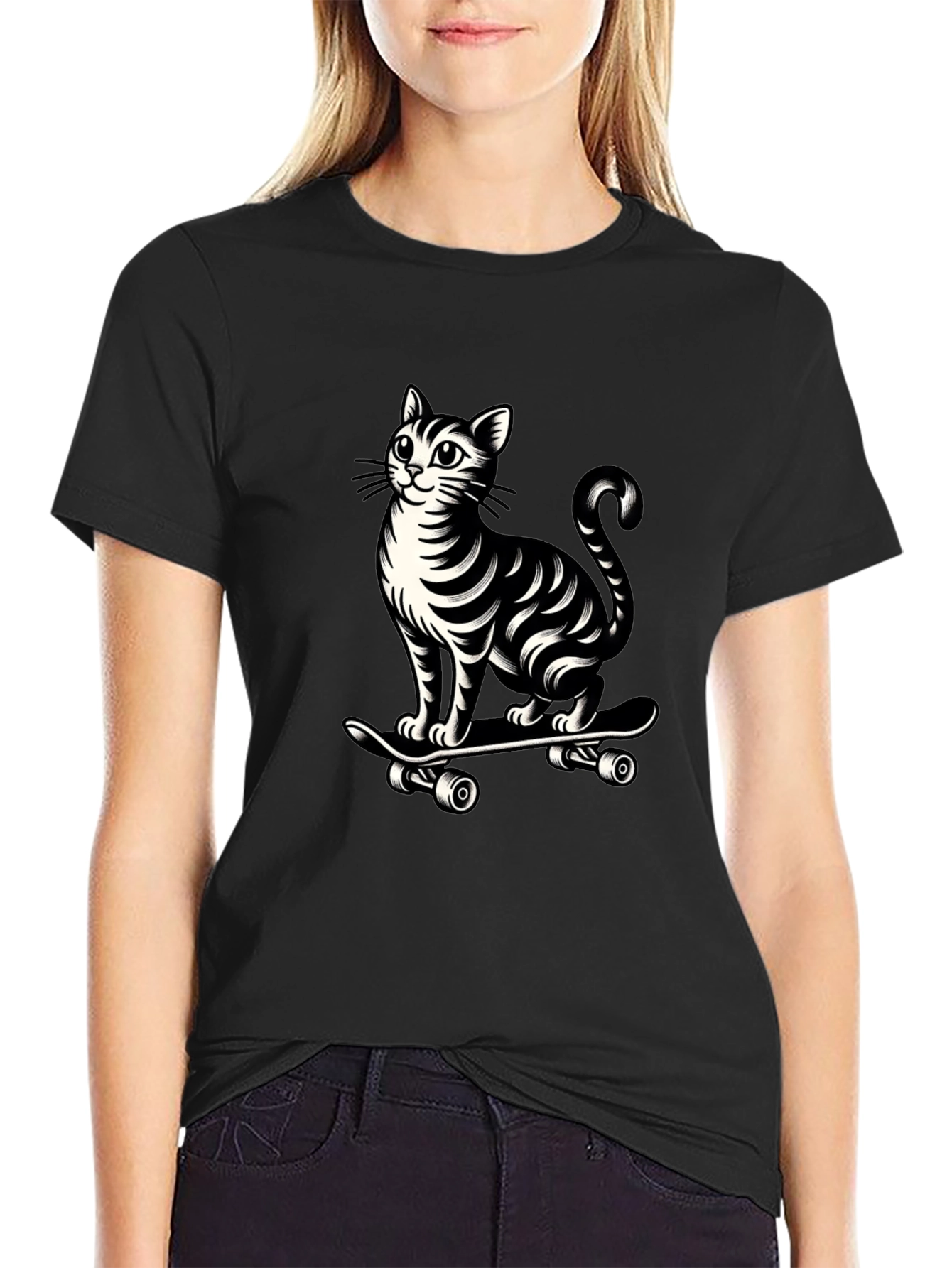 Black Cat on Skateboard Graphic Tee - Cool & Unique Design view 2