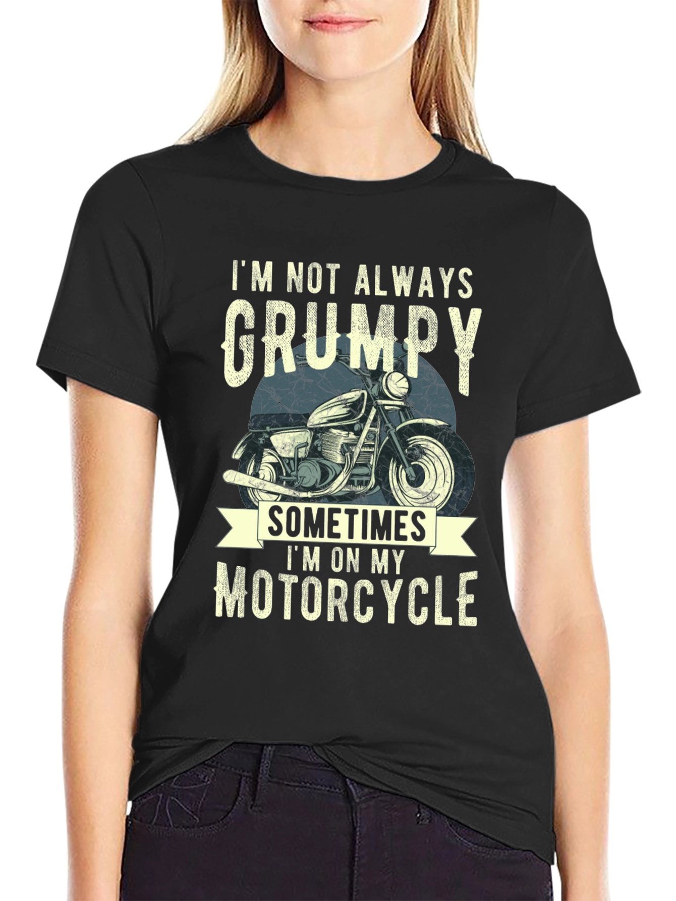 Black Grumpy Motorcycle T-Shirt - Funny Biker Tee view 2