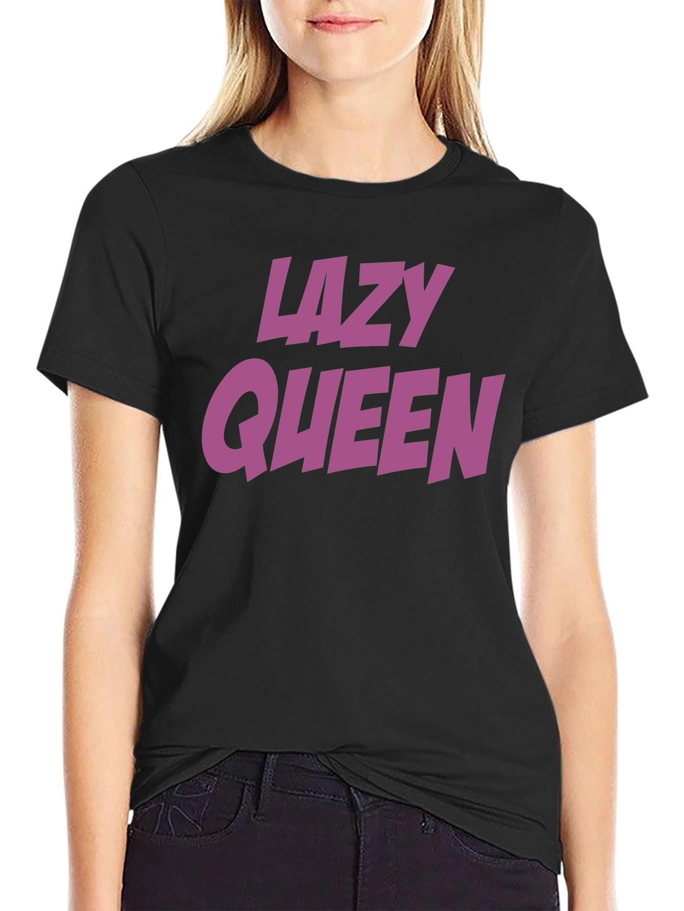 Black Lazy Queen Graphic T-Shirt - Casual Cotton Tee view 2