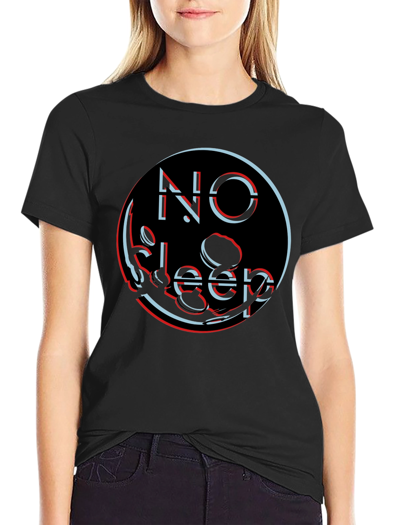 Black No Sleep Graphic Tee - Black Cotton Blend Shirt view 2