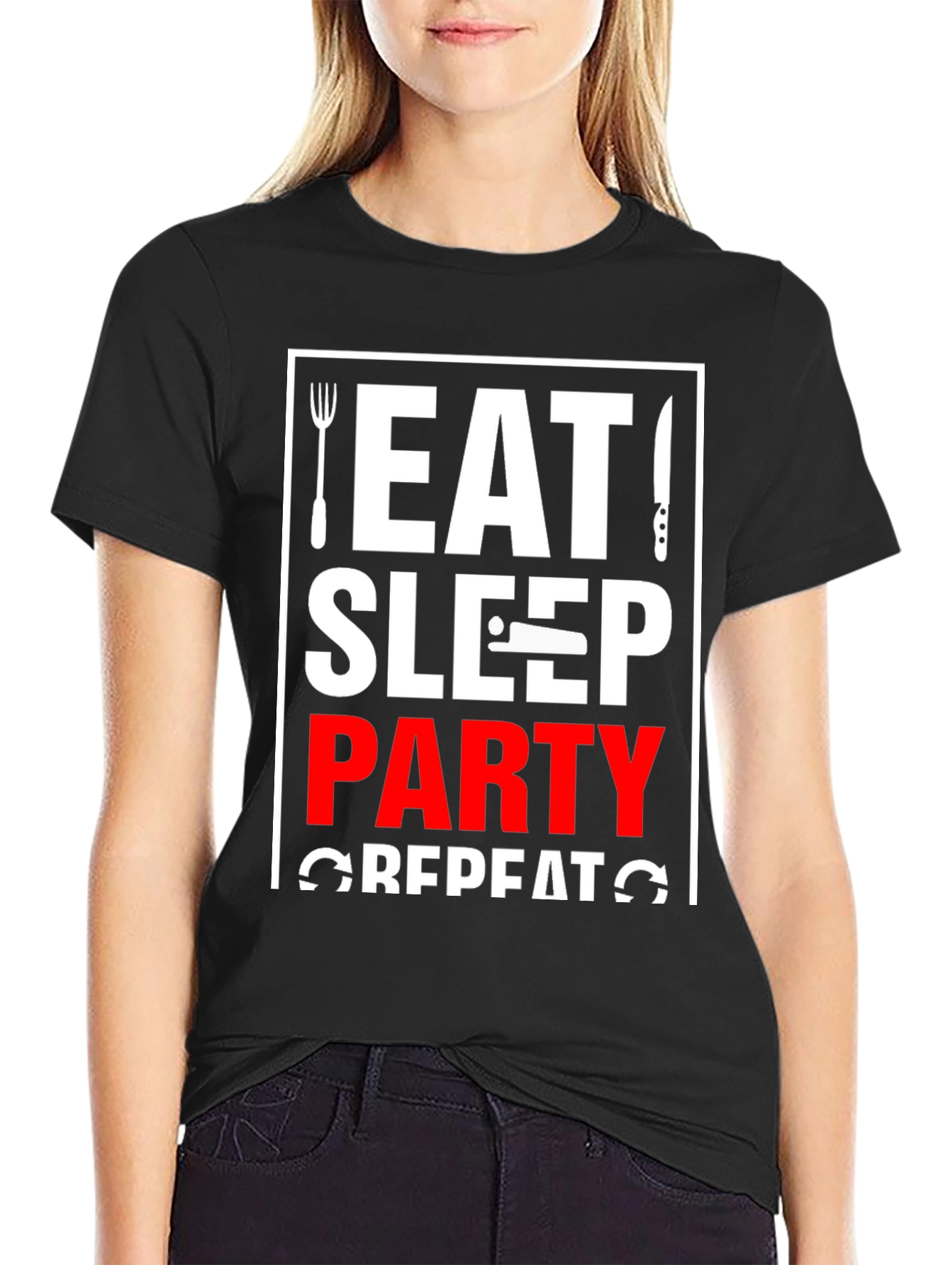Eat Sleep Party Repeat T-Shirt - Black - 2