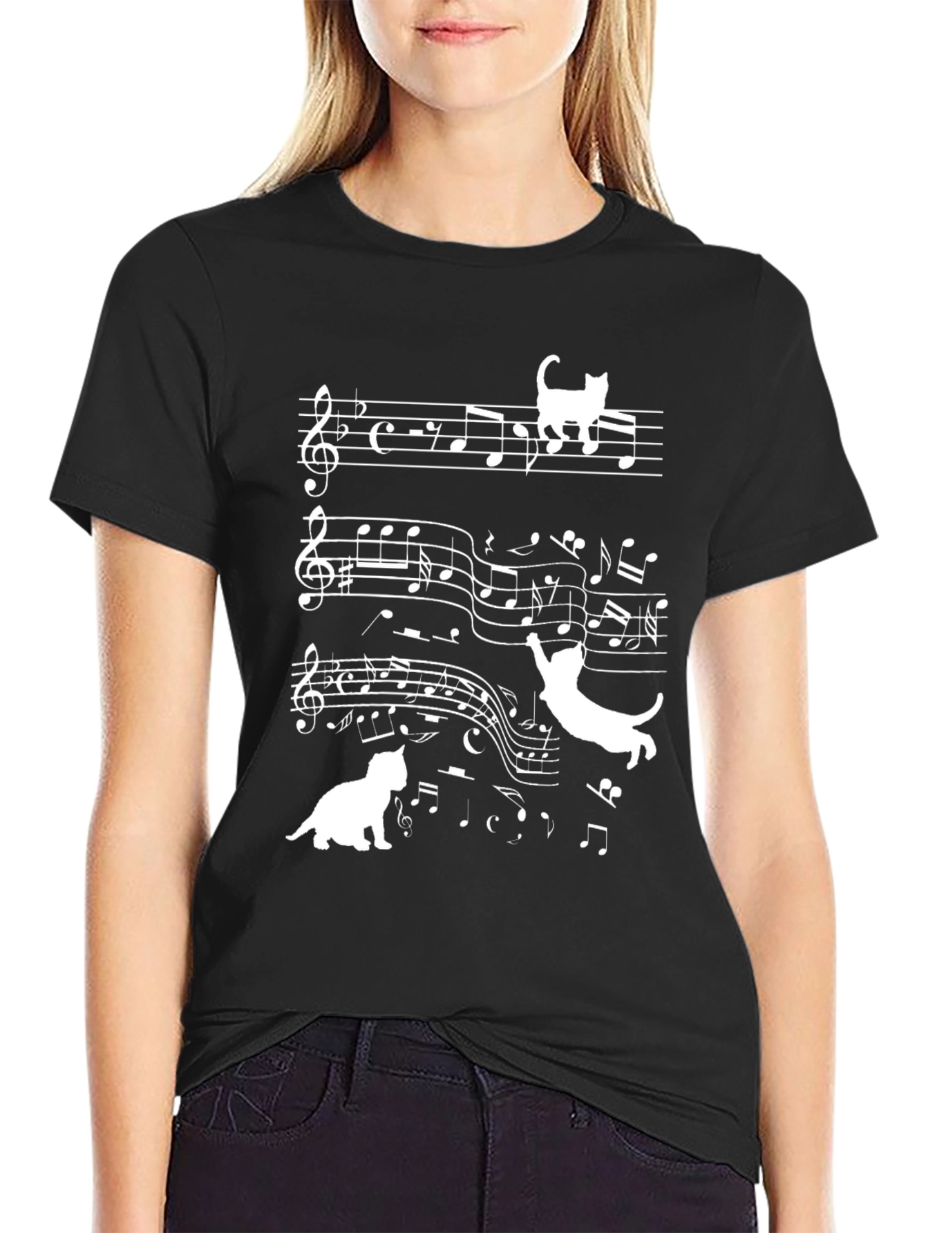 Black Musical Cats T-Shirt - Black view 2