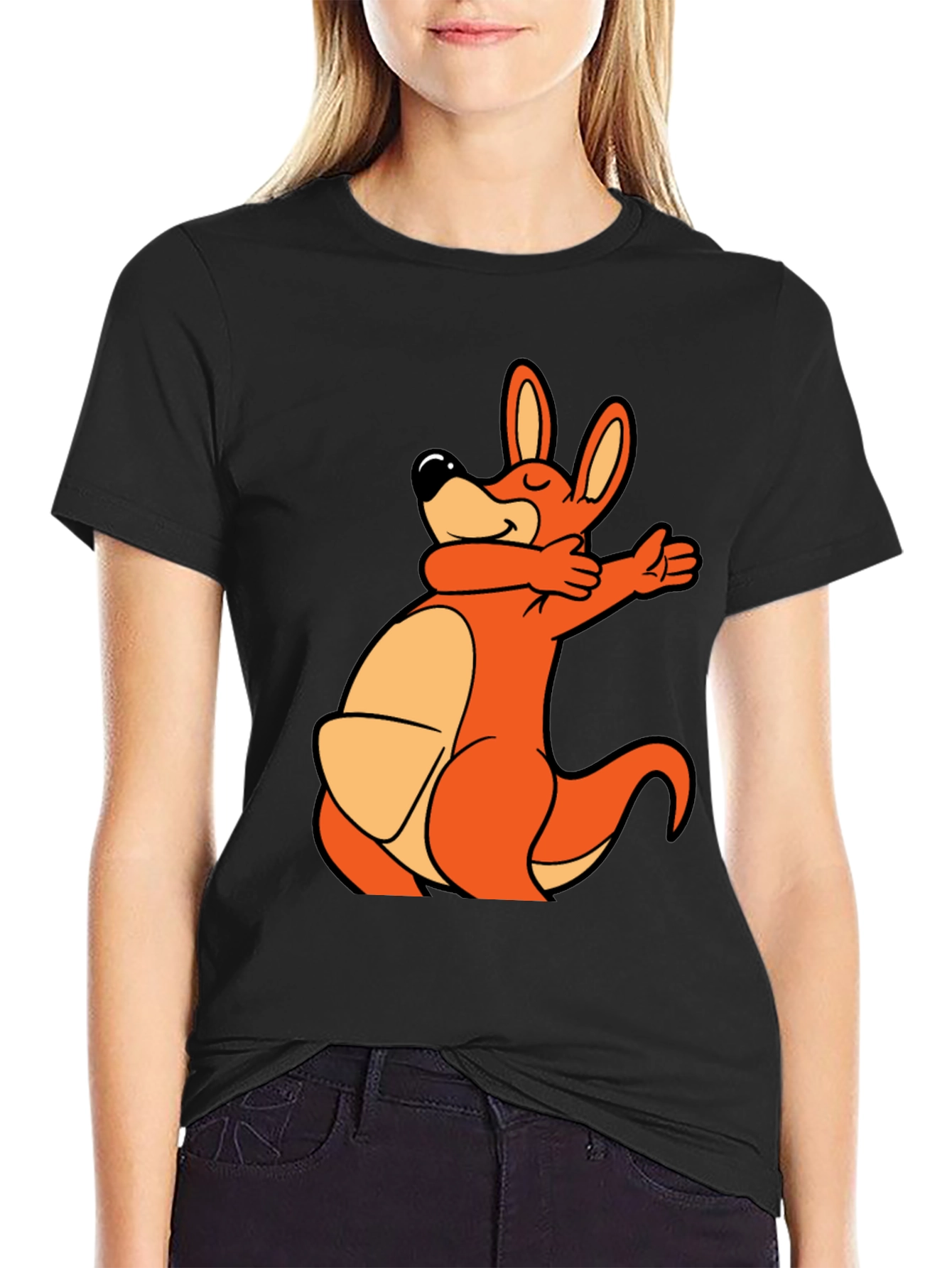 Black Dabbing Kangaroo Black T-Shirt view 2