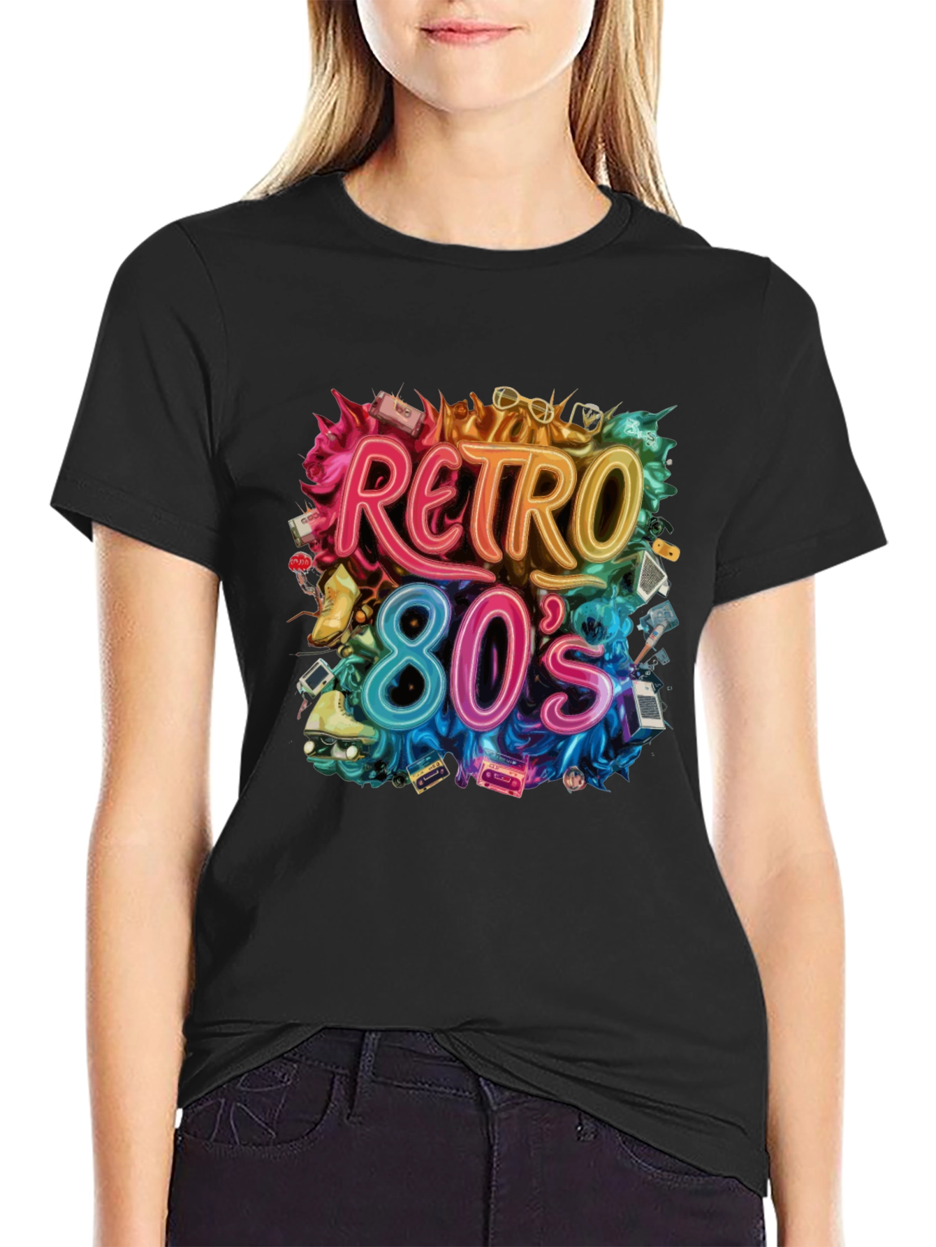 Black Retro 80s Graphic Tee - Nostalgic Style view 2
