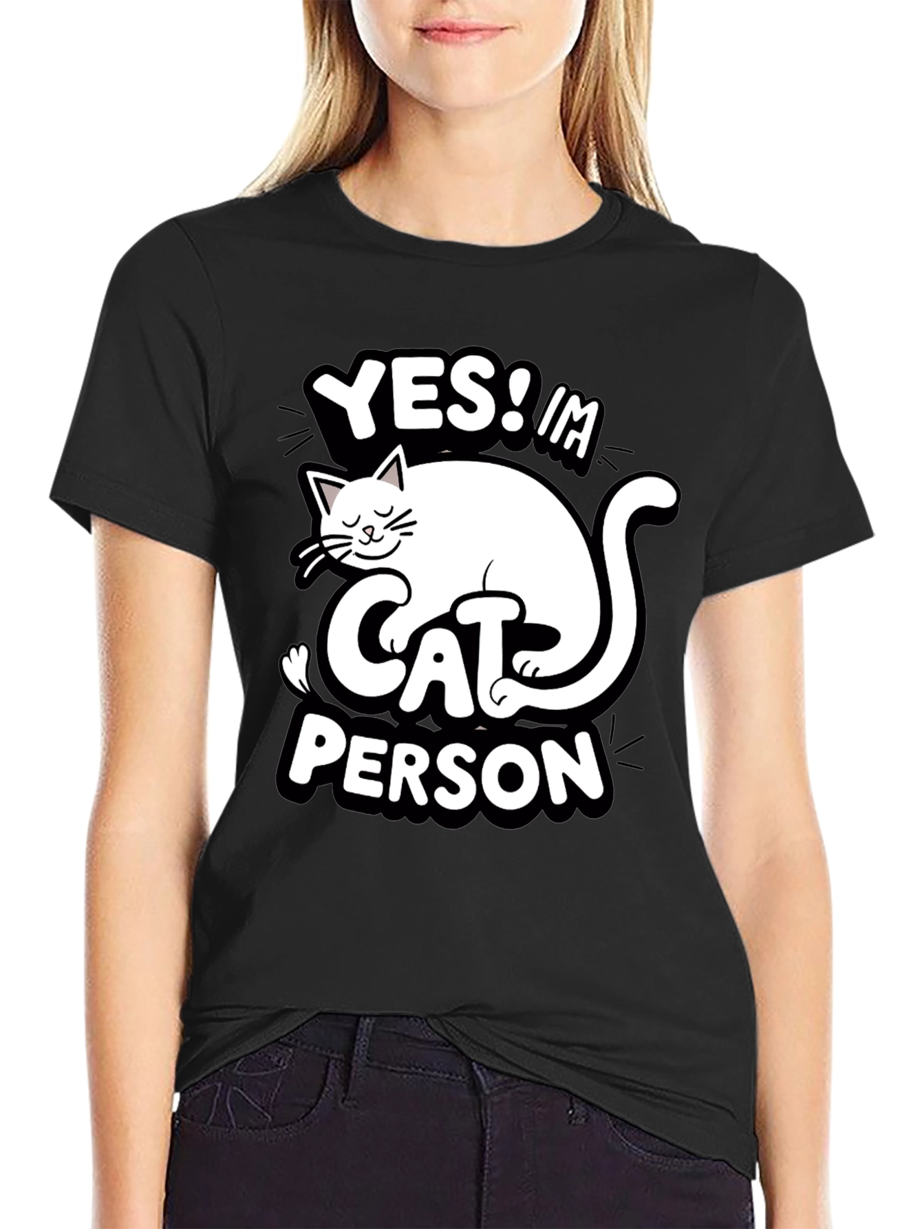 Black Yes! I'm Cat Person Graphic Tee view 2