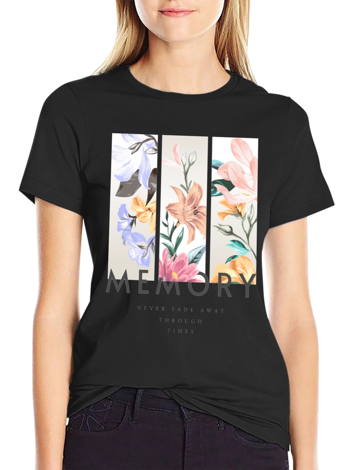 Black Floral Memory Graphic Print Black T-Shirt view 2